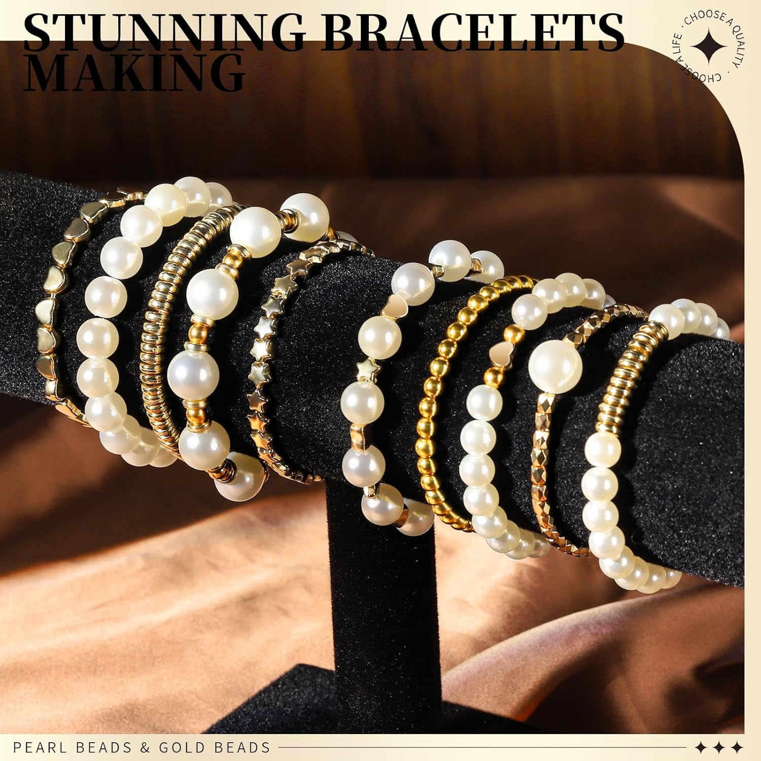 LEOBRO Pearl Beads for Bracelets, 720PCS Bracelet Making Kit for Adult, Bracelet Bead Kits, Small Pearl Beads and Gold Beads for Bracelets, Jewelry Making Kit