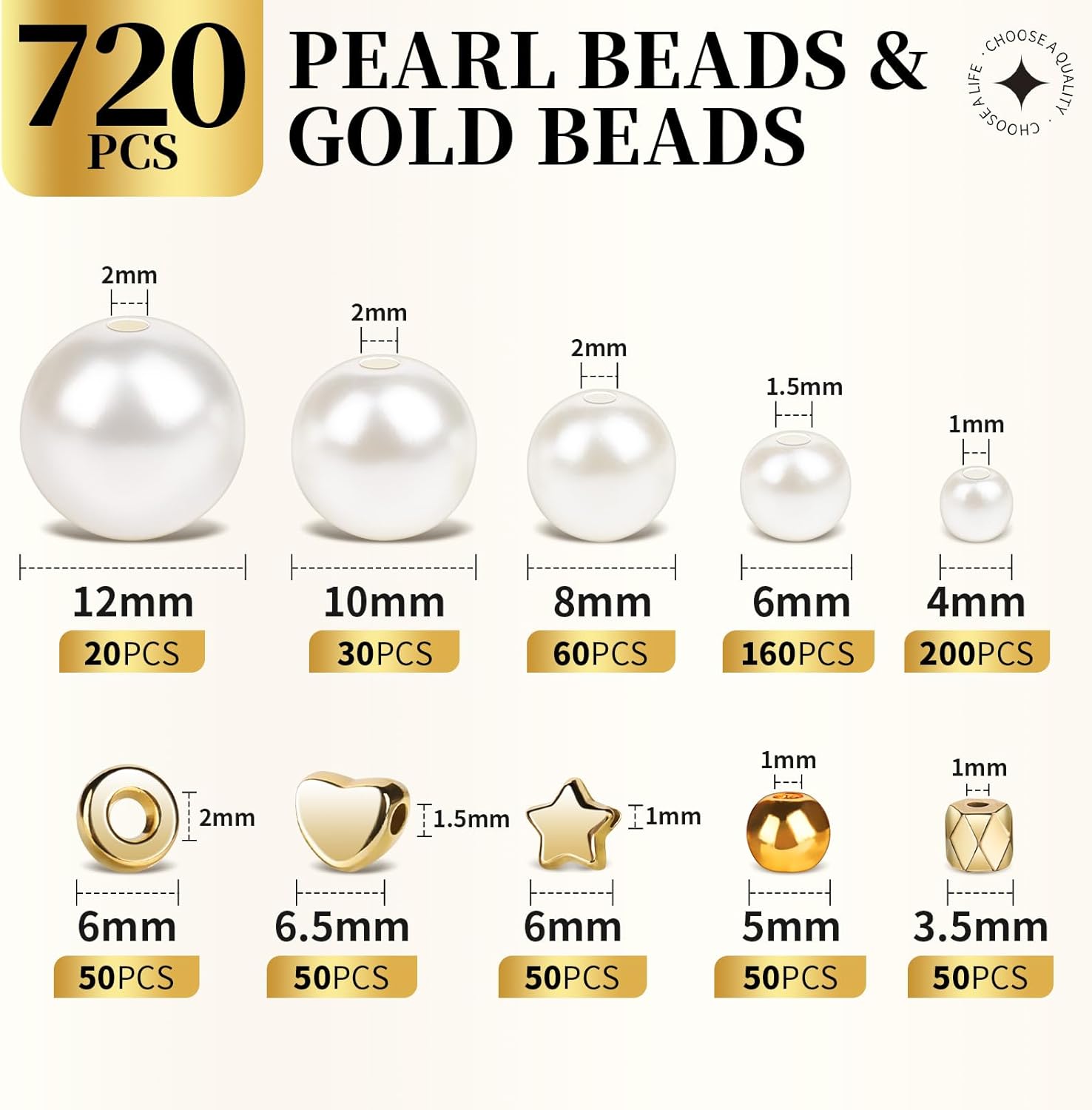 Alternative view of LEOBRO Pearl Beads for Bracelets, 720PCS Bracelet Making Kit for Adult, Bracelet Bead Kits, Small Pearl Beads and Gold Beads for Bracelets, Jewelry Making Kit
