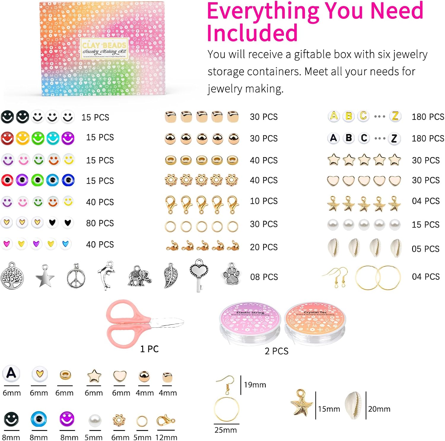 Alternative view of Sistenia 20,000 Pcs Clay Beads Bracelet Making Kit, 120 Colors 6 Boxes Polymer Beads Spacer Heishi Beads & Jewelry Kit with Pendant Charms Elastic Strings, Crafts Gift for Kids Adults