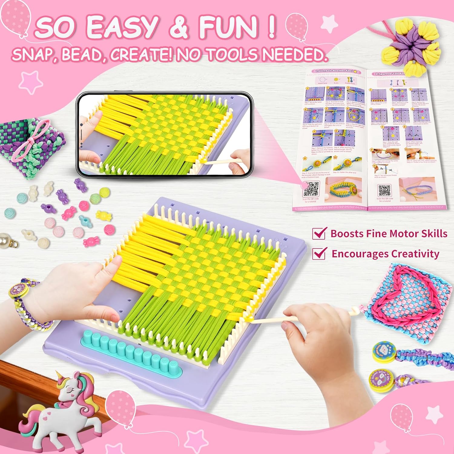 ZQIN Friendship Bracelet Making Kit for Girls 8+:Quick Maker DIY Arts and Crafts Toys, Best Christmas & Birthday Gifts for 6-12 Year Old Girls (Pink)