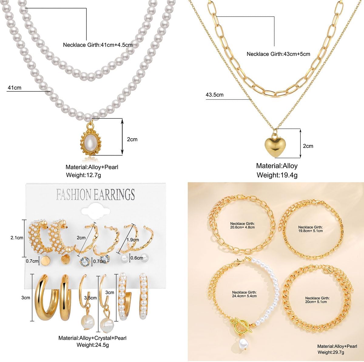 Alternative view of CONGYING 120PCS Gold Jewelry Sets For Women, With 7 Necklace,12 Bracelet,30pcs Hoop Earring,59pcs stud earrings and 12pcs cuff Ear Earrings Friendship for Happy Gifts