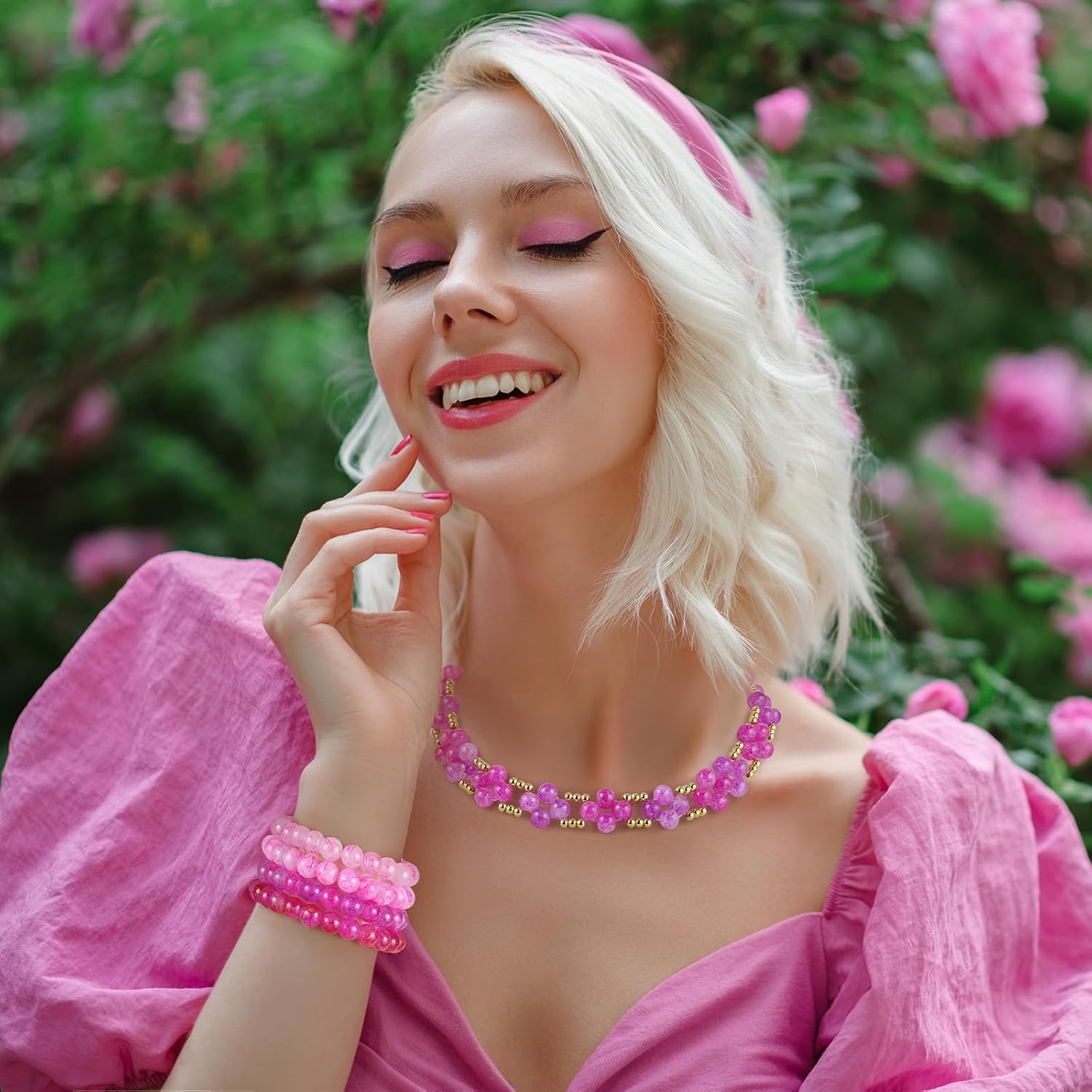 Alternative view of Zefy 48 Colors 8mm Glass Beads Bracelet Making Kit, 1556pcs Ink Patterns Crystal Beads for Jewelry Making and DIY Crafts, Round Beads for Friendship Bracelets with Spacer Beads and Charms