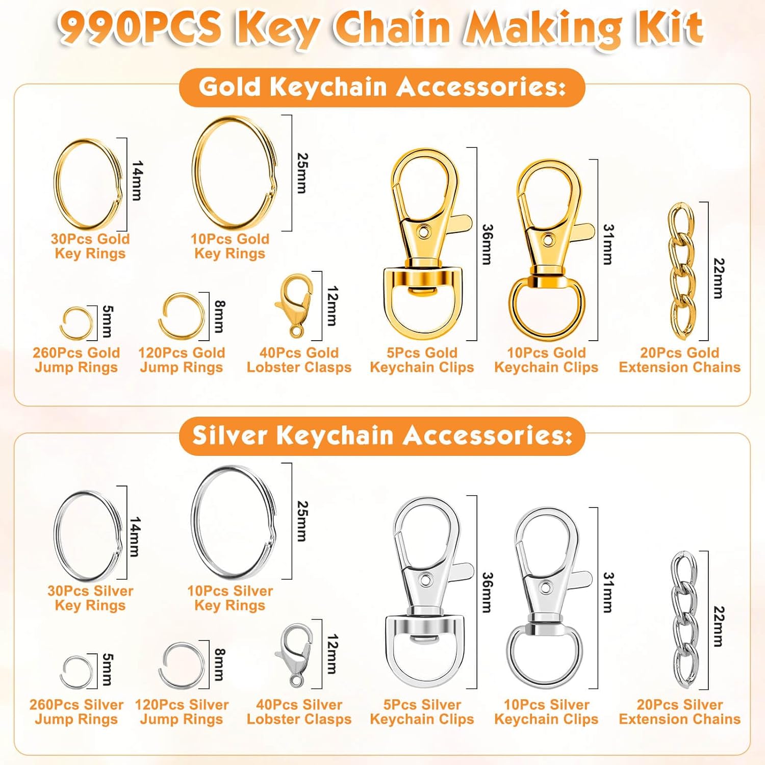 Alternative view of PAXCOO 990PCS Keychain Making Kit, Keychain Craft Supplies Including Key Chain Hooks, Lobster Clasps, Key Rings and Jump Rings for Key Chain Making and Jewelry Making