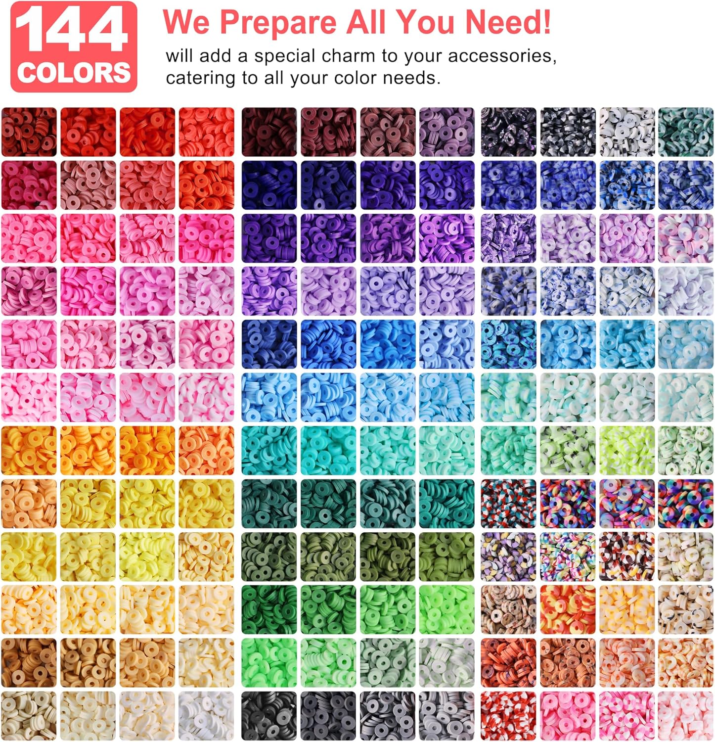 Alternative view of Redtwo 23000 Pcs Clay Beads Bracelet Making Kit, 144 Colors 7 Boxes Flat Polymer Heishi Beads Set for Friendship Jewelry Making with Pendant Charms Crafts Gifts for Girls Ages 6-12 Kids Adults