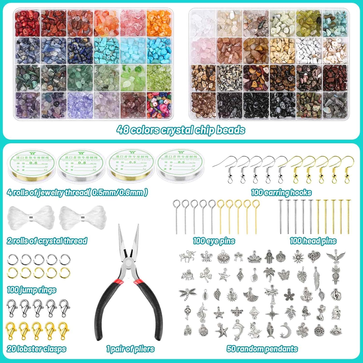 Alternative view of PAXCOO 2278Pcs Crystal Beads for Jewelry Making Supplies, 48 Colors Ring Making Kit Crystals Jewelry Making Kit for Adults Bracelet Earring Necklace Making
