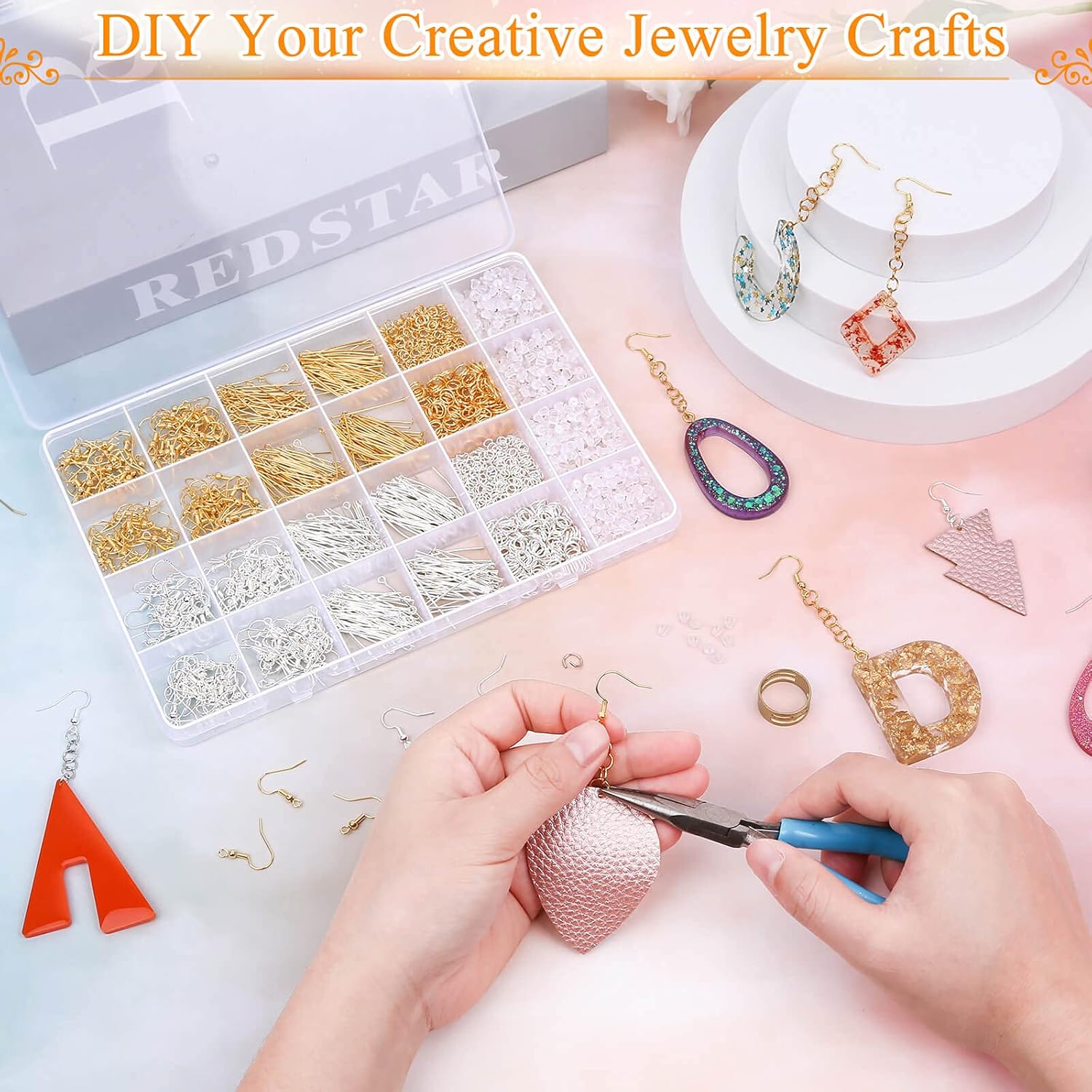 Hypoallergenic Earring Making Kit, modacraft 2000Pcs Earring Making Supplies Kit with Hypoallergenic Hooks, Earring Findings, Backs, Pins Jump Rings for Jewelry Making Supplies