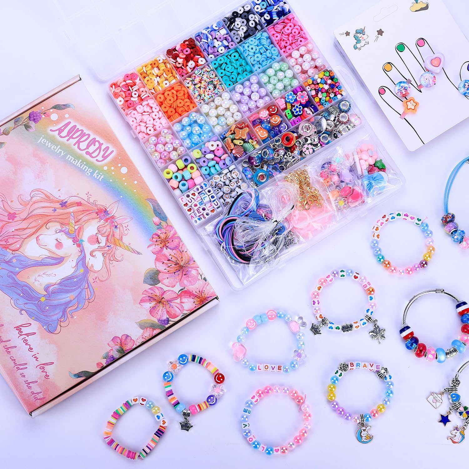 AIPRIDY 3200 Pieces Girls Toys Bracelet Making Kit, Unicorn/Mermaid Clay Beads Jewelry Activity Kit, DIY Crafts Birthday Christmas Gifts for Girls Ages 5 6 7 8 9 10 11 12 Years Old (Light Pink) - Image 4