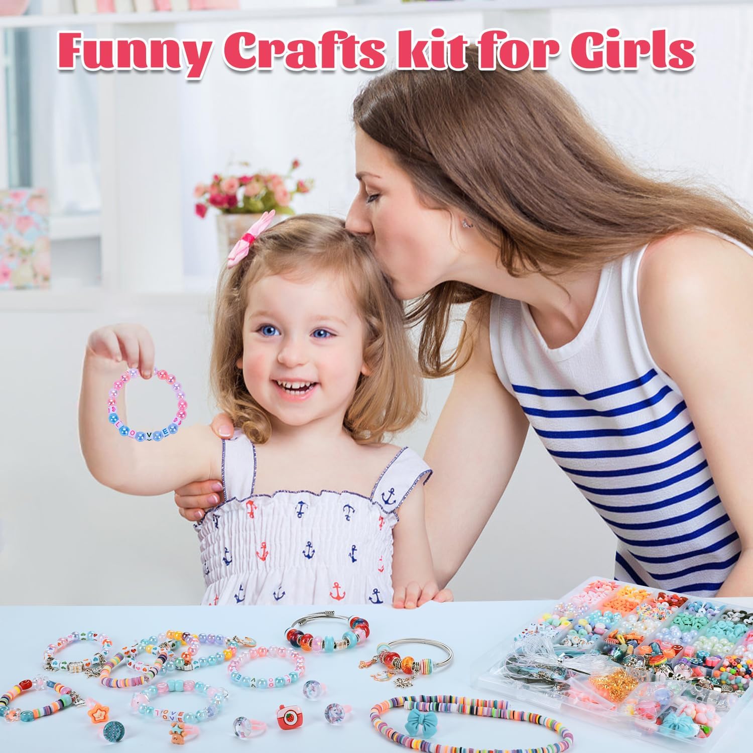 AIPRIDY 3200 Pieces Girls Toys Bracelet Making Kit, Unicorn/Mermaid Clay Beads Jewelry Activity Kit, DIY Crafts Birthday Christmas Gifts for Girls Ages 5 6 7 8 9 10 11 12 Years Old (Light Pink) - Image 6