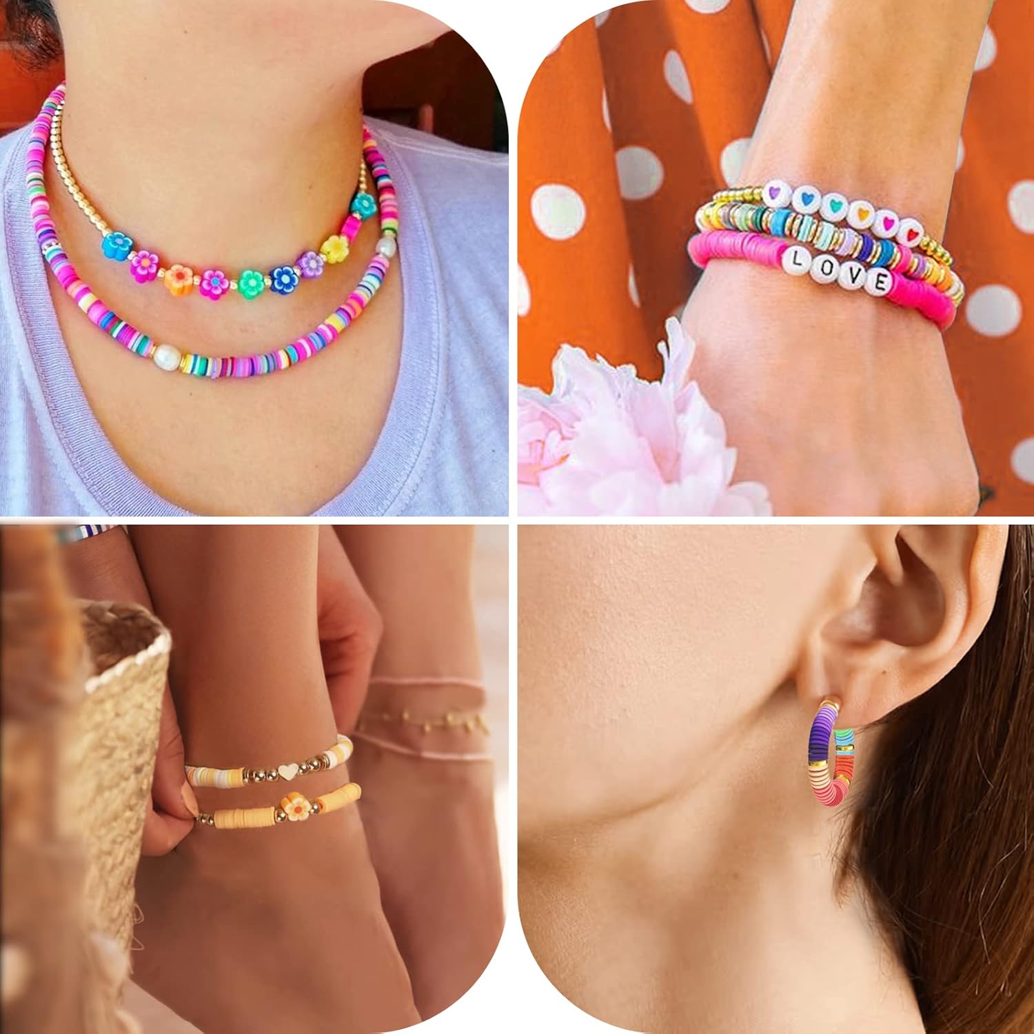 ARTDOT 10982 PCS Clay Beads for Friendship Bracelets Making Kit, 48 Rainbow Colors Jewelry Making Supplies Heishi Beads with Elastic String and Organizer Gifts - Image 6