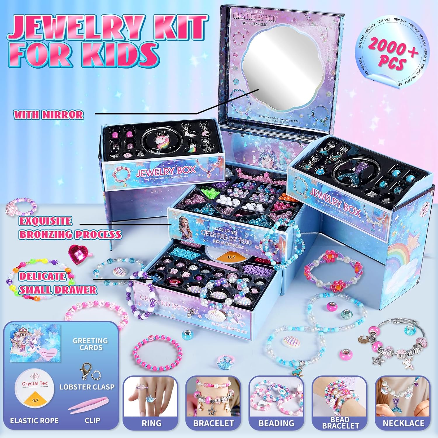 Alternative view of FUNSENLY 2000pcs Charm Beads Bracelet Making Kit for Girls, Jewelry Making Kit for Girls 4-6 8-12, Valentines Day Gift for Kids Girls, Arts and Crafts Girls Toys for Kids Age 4-8 8-12