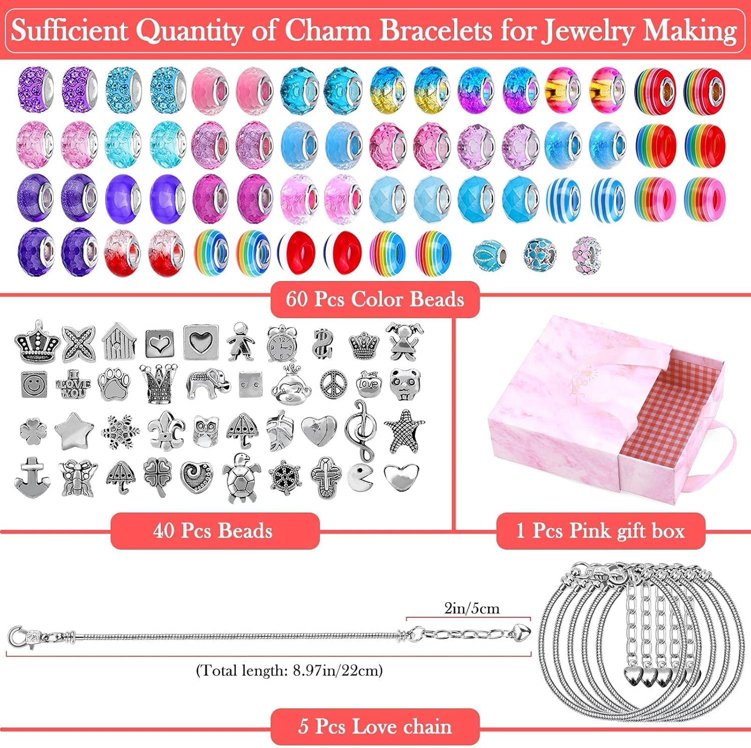 Mckanti 150 Pieces Mixed-Style Jewelry Making Kit, DIY Charm Bracelet & Necklace Craft Set with Beads, Pendants and Chains for Creative Handmade Accessories