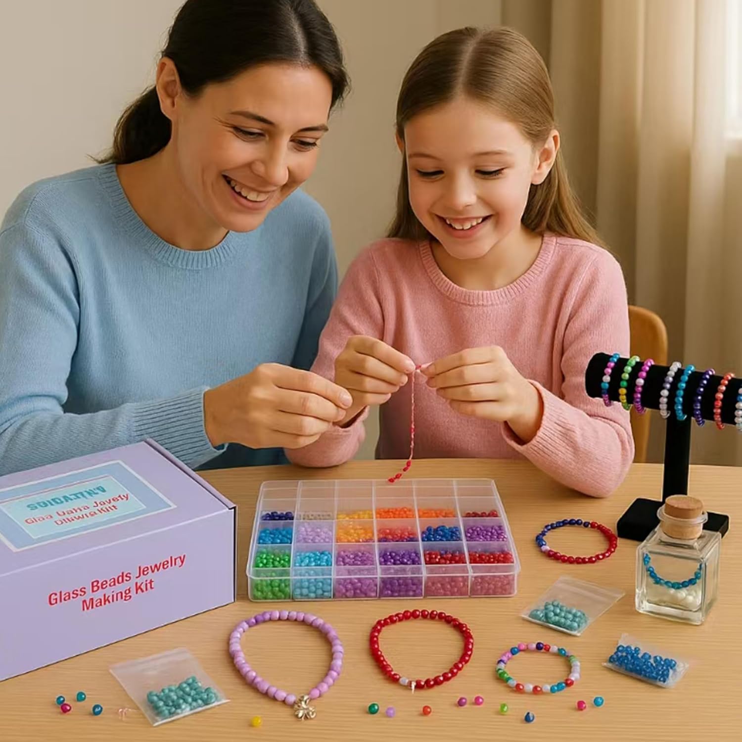 3000pcs 6mm Glass Beads DIY Craft Kit - Beads Bracelet Kit, DIY Beads Jewelry Kit, 72 Color Box Vibrant Beaded Supplies for Jewelry Making, Necklace Bracelet Crafting, String Art & Home Decor