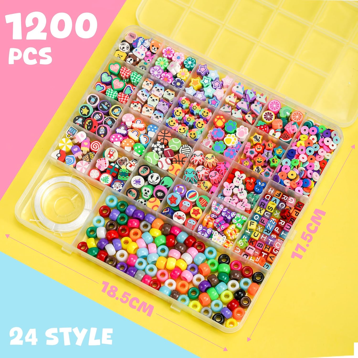 Alternative view of Gionlion 1200 Pcs Polymer Clay Beads Bracelet Making Kit, 25 Style Animal Fruit Flower Butterfly Bunny Pony Letter Beads Charms for Jewelry Making, DIY Art and Crafts Toys Gifts for 4+ Year Old Kids