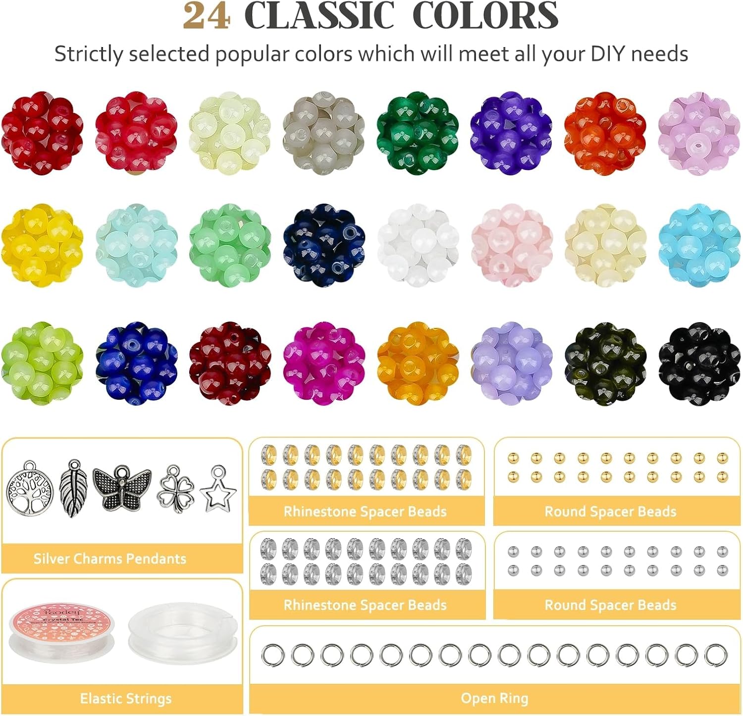 Alternative view of Sistenia 6mm Glass Beads Bracelet Making Kit 1400pcs, 24 Colors Crystal Beads for Jewelry Making Round Beads DIY Crafts with Spacer Beads Charms Accessories