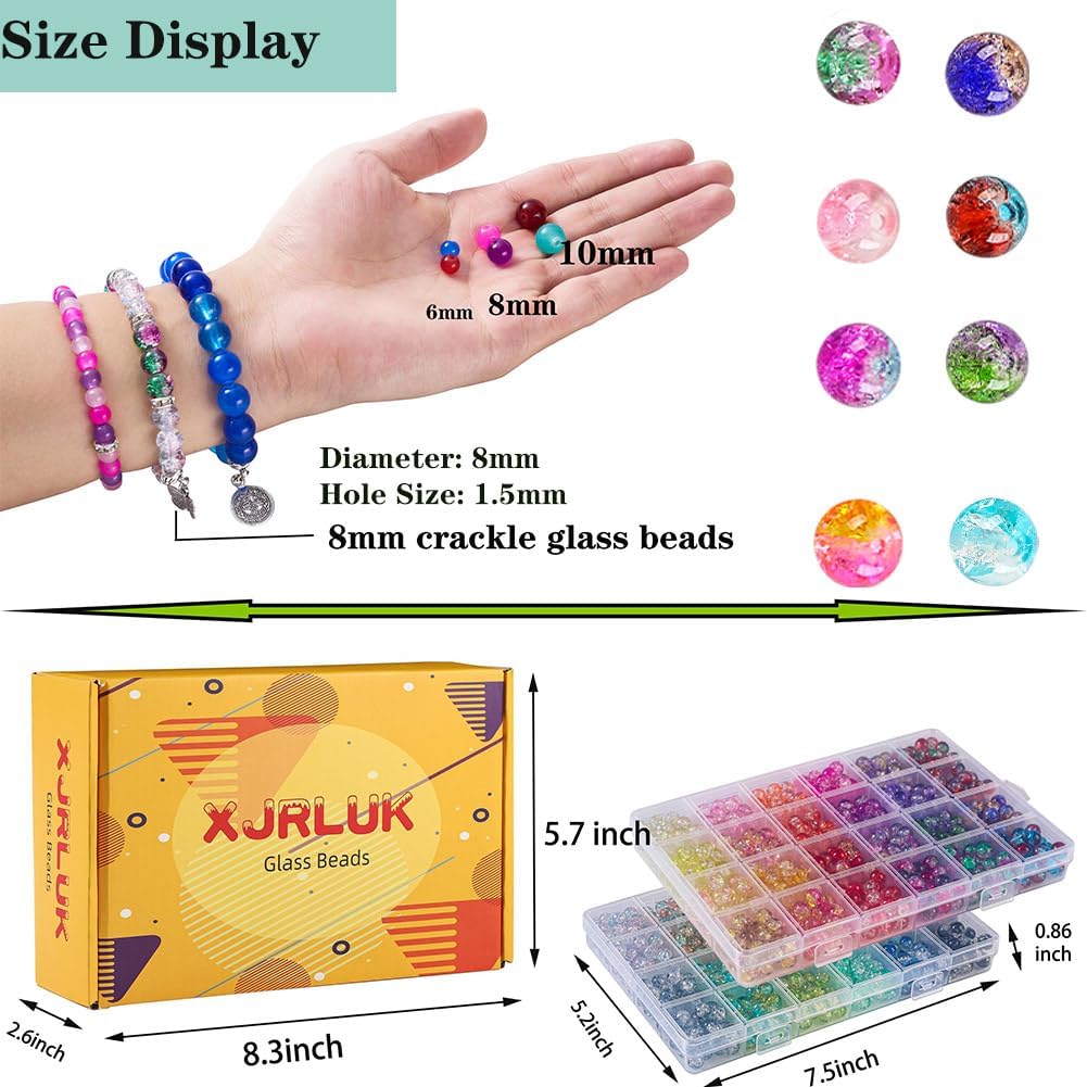 Alternative view of XJRLUK Glass Beads Bracelet Making Kit,1350PCS 48 Colors 8mm Crackle Glass Beads for Jewelry Making, Crystal Glass Round Beads Friendship Bracelet kit for DIY Crafts Gifts