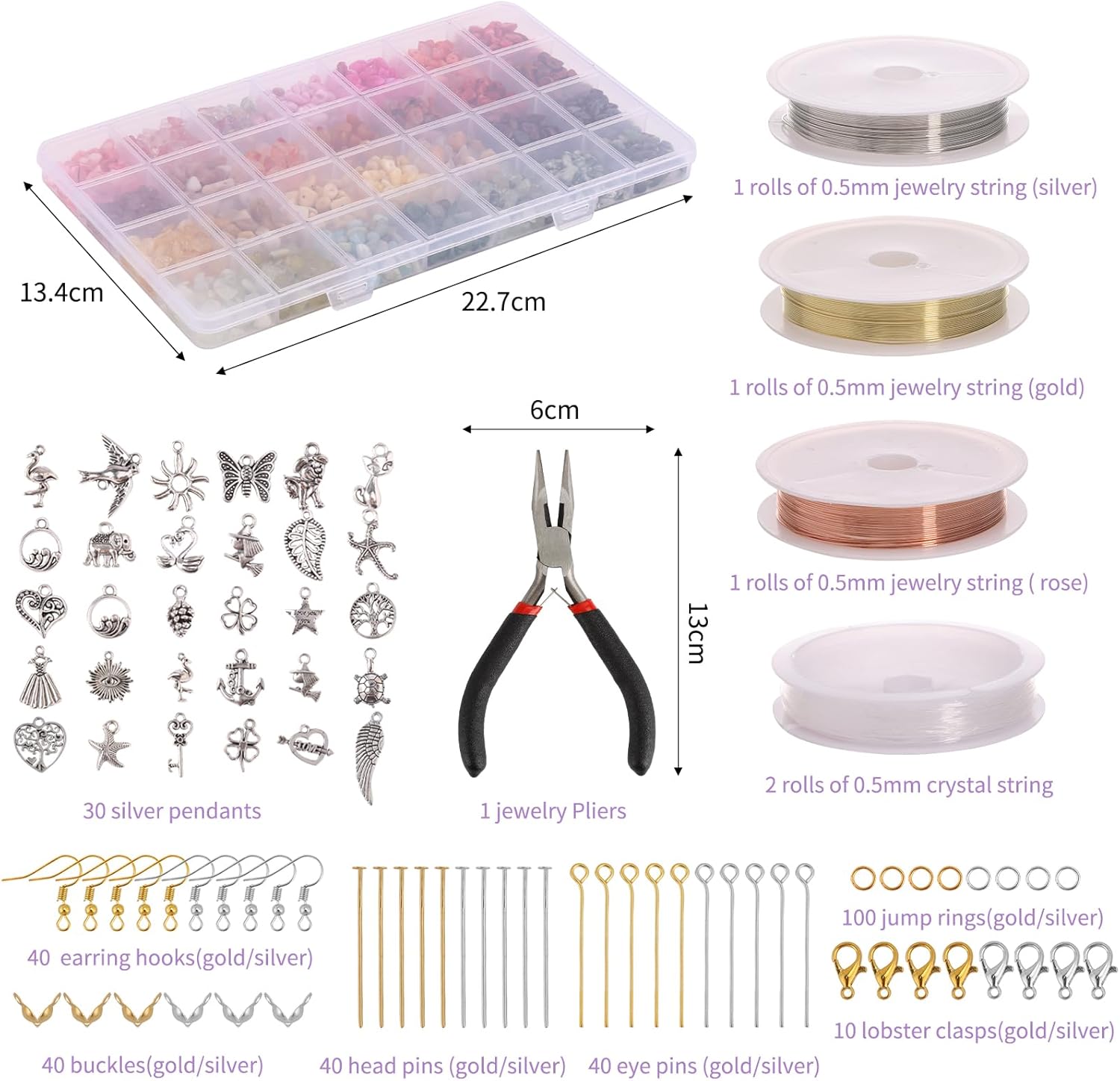 Alternative view of QUEFE 1800pcs 56 Colors Crystal Beads, Ring Making Kit, Gemstone Chip Beads Irregular Natural Stone with Jewelry Making Supplies for DIY Craft Bracelet Necklace Earrings, Craft Gifts