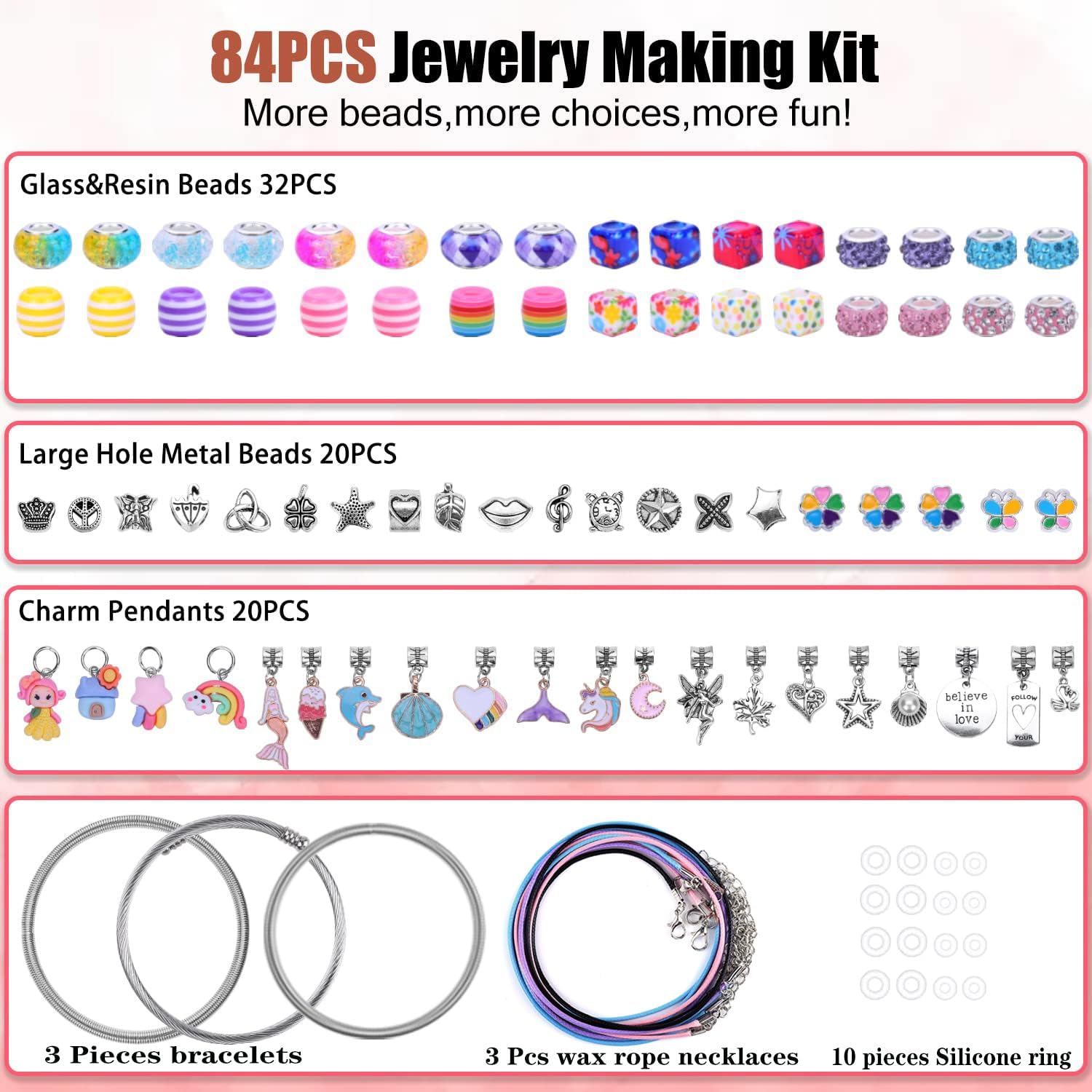 Alternative view of AIPRIDY Charm Bracelet Making Kit,Unicorn Mermaid Crafts Gifts Set Can Inspires Imagination and Creativity,Jewelry Making Kit Perfect Gifts for Girls 5-12 Years Old (84 Pieces)