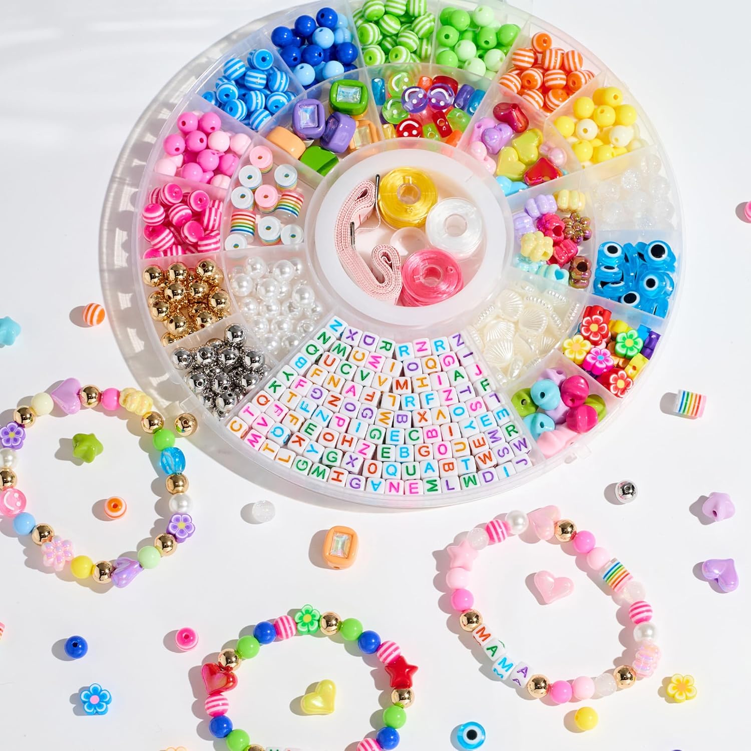 Alternative view of MYCUTEY 594Pcs DIY Bracelet Making Kit with Colorful Letter Flower Heart Beads - Friendship Bracelet Kit for Women Kids Pony Beads for Jewelry Making Christmas Bead Bracelets Making Craft Gift