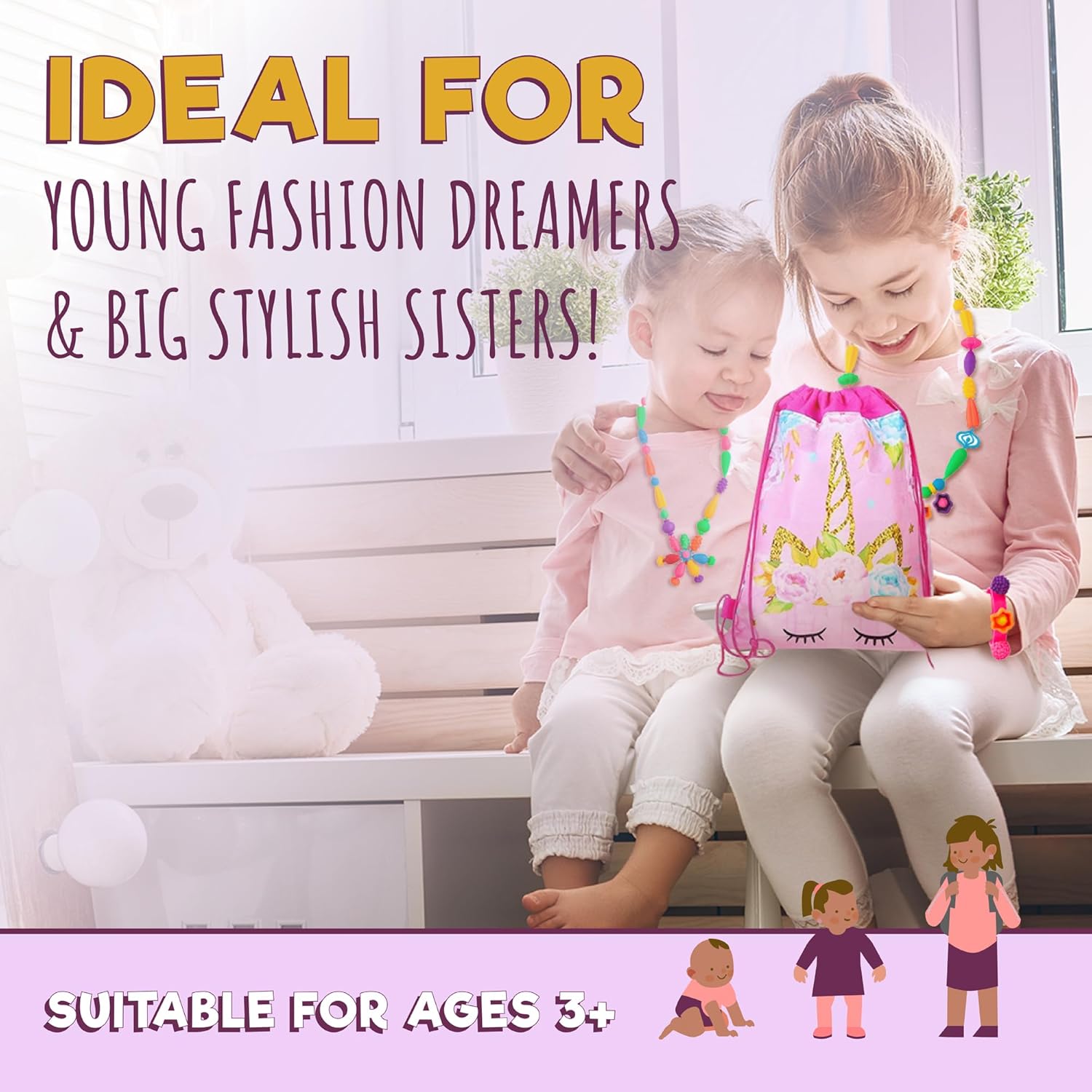 Orian Pop Beads Jewelry Kit for Girls u2013 550+ Colorful Snap Beads to Create Bracelets, Necklaces & Rings, Fun DIY Set with Unicorn Gift Bag, Ages 3+ - Image 4