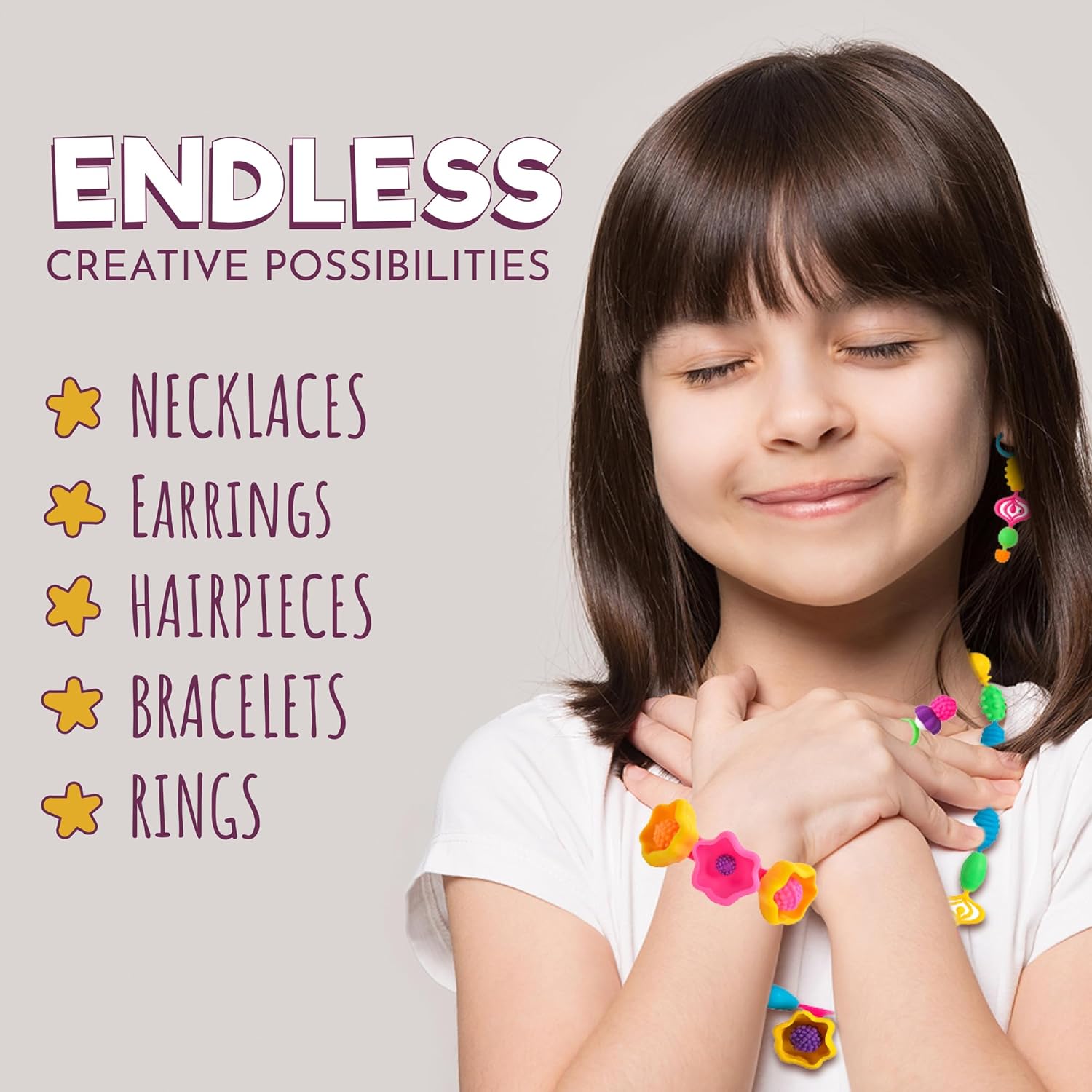 Orian Pop Beads Jewelry Kit for Girls u2013 550+ Colorful Snap Beads to Create Bracelets, Necklaces & Rings, Fun DIY Set with Unicorn Gift Bag, Ages 3+ - Image 6