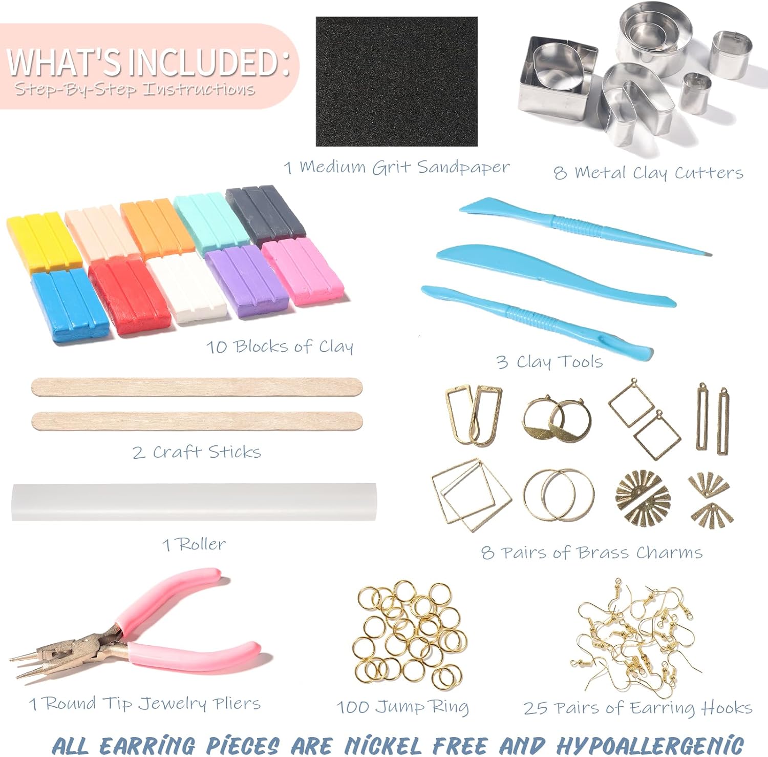 Patemby 183PCS Polymer Clay Earring Making Kit for Art Crafts Gifts Teen Girls and Adults, Ages 8-12 Year Old DIY Polymer Clay Earring Jewelry Craft Making Gift Set