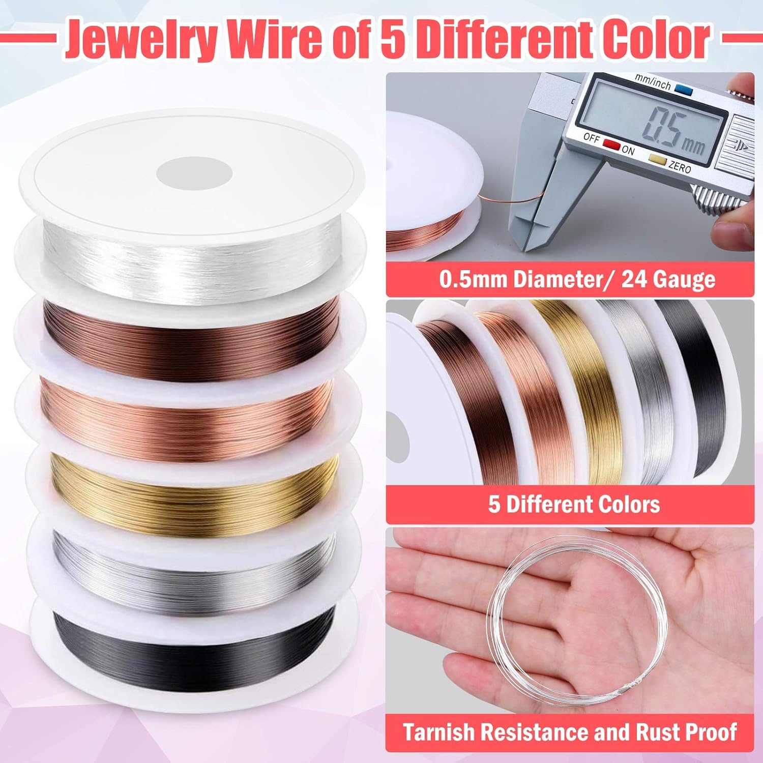 Alternative view of Thrilez Wire Wrapping for Jewelry Making, Repair and Beading Supplies Kit with Craft Ring Wire, Tools, Pliers and Jewelry Findings