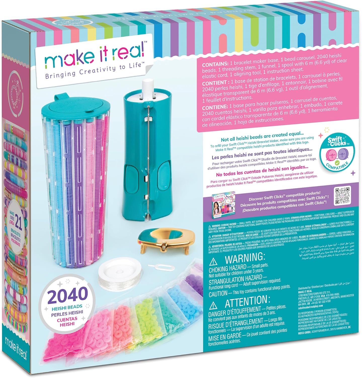 Alternative view of Make It Real: Swift Clicks - Heishi Bracelet Maker - 2047pc, DIY Jewelry Craft Kit, Design & Make 23 Bead Bracelets, Rotate-Click-Wear, Girls Kids 8+