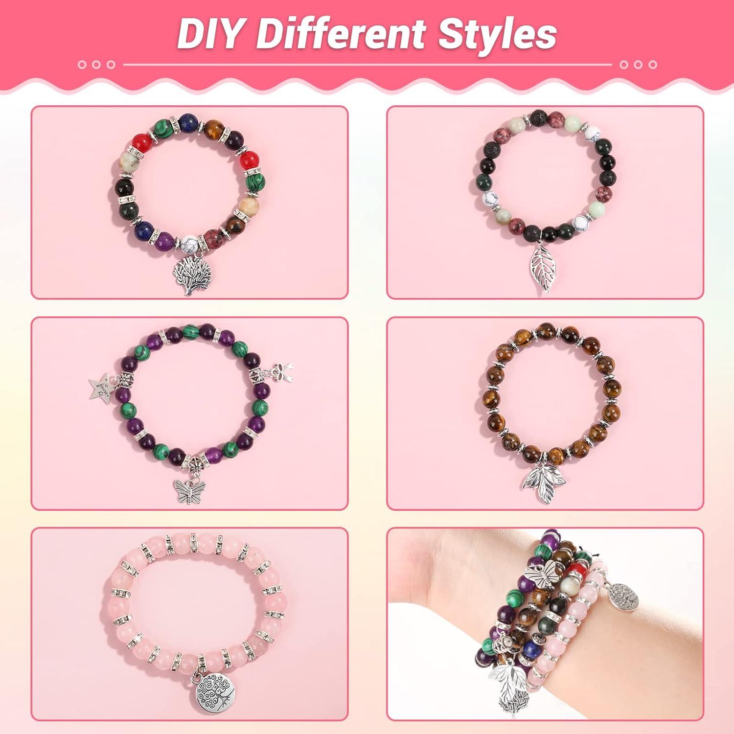 PAXCOO 473Pcs Stone Jewelry Making Kit Crystal Stone Bracelet Making Kit for Adults, Crystal Natural Healing Beads for Jewelry Making, Bracelet Making - Image 4