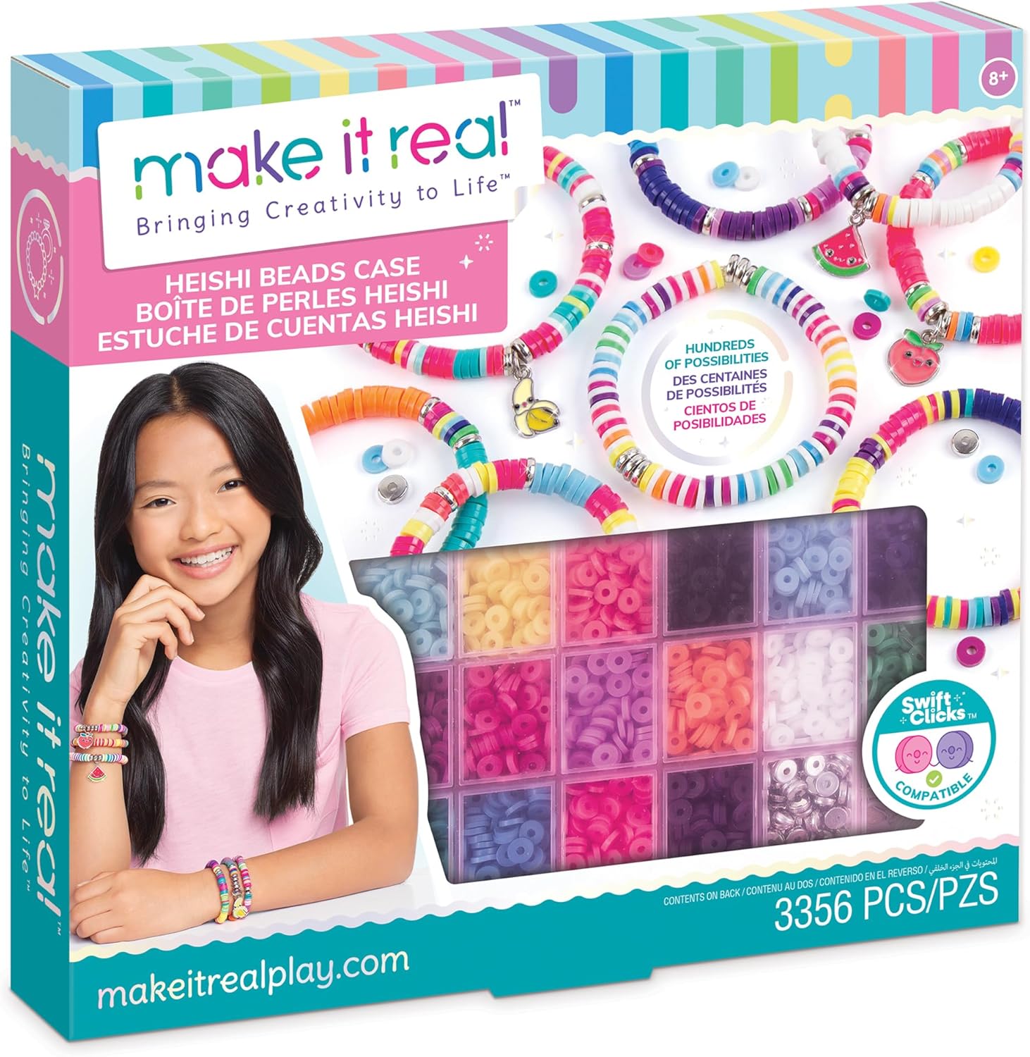 Make It Real: Swift Clicks - Heishi Bracelet Maker - 2047pc, DIY Jewelry Craft Kit, Design & Make 23 Bead Bracelets, Rotate-Click-Wear, Girls Kids 8+ - Image 9