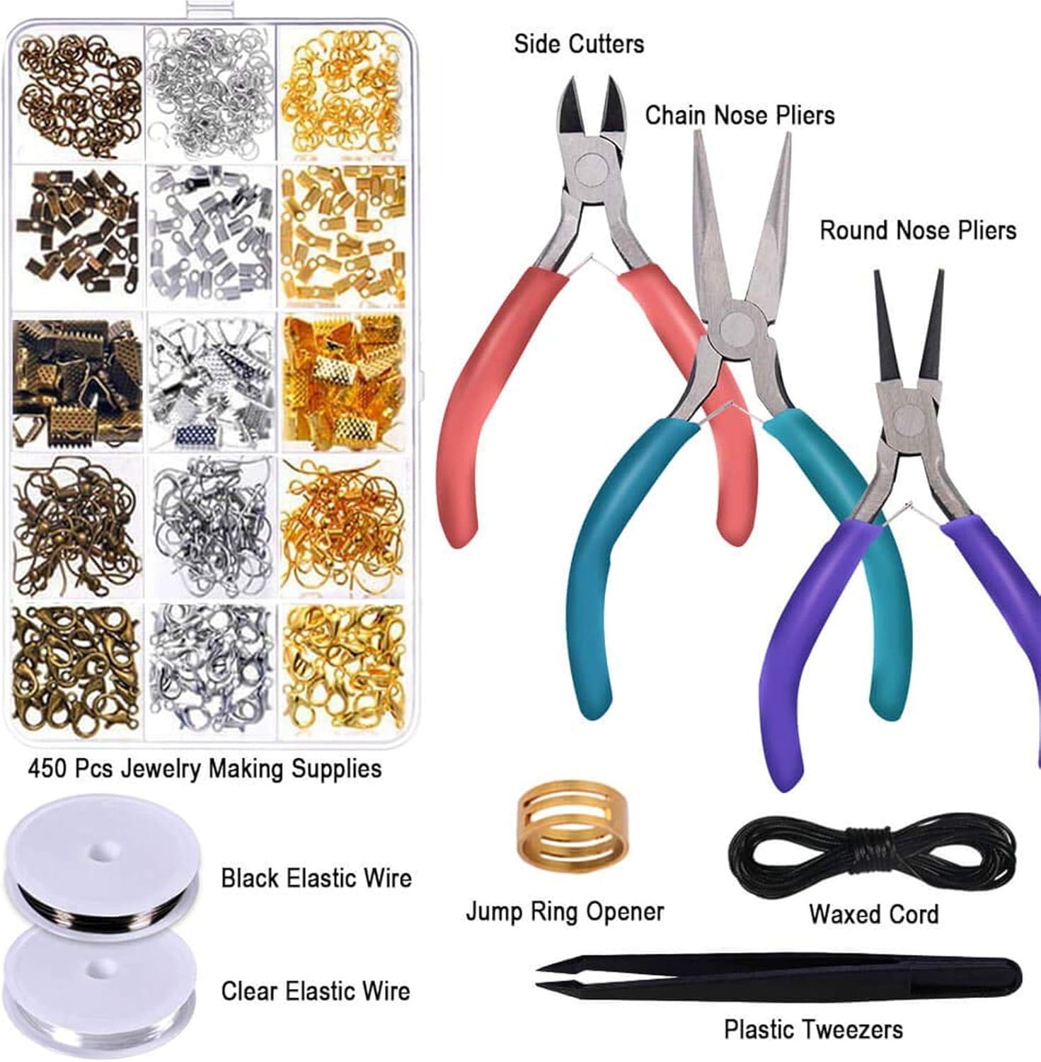 anezus Jewelry Repair Kit with Jewelry Pliers, Jewelry Making Tools, Beading String and Jewelry Making Supplies for Jewelry Repair, Jewelry Making and Beading