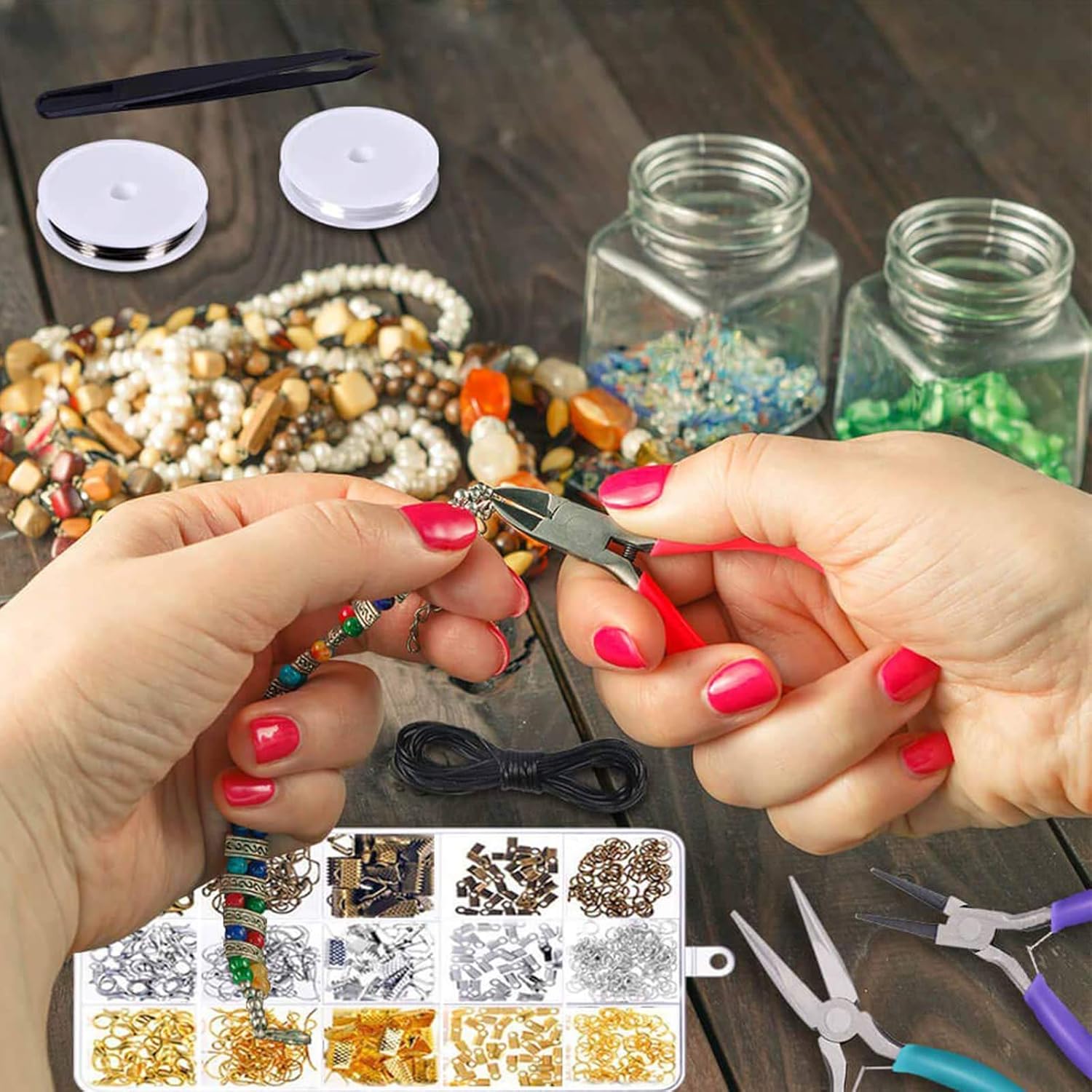 anezus Jewelry Repair Kit with Jewelry Pliers, Jewelry Making Tools, Beading String and Jewelry Making Supplies for Jewelry Repair, Jewelry Making and Beading - Image 6