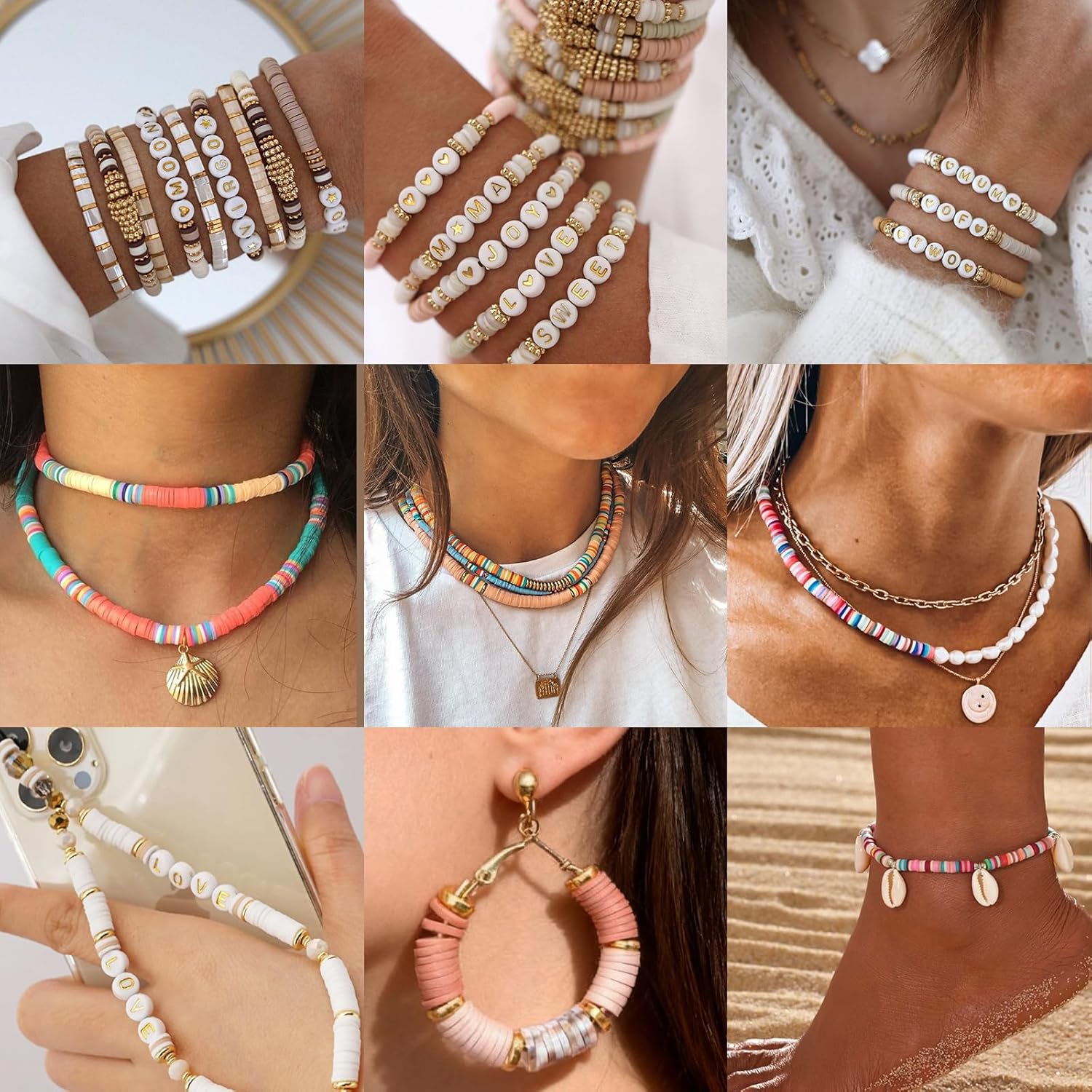 Alternative view of Sunlode Clay Beads Bracelet Making Kit, 3 Boxes 15,000PCS Boho Color with Letter Beads, Charms and Elastic Strings, DIY Jewelry Set for Friendship Bracelets Crafts Gift