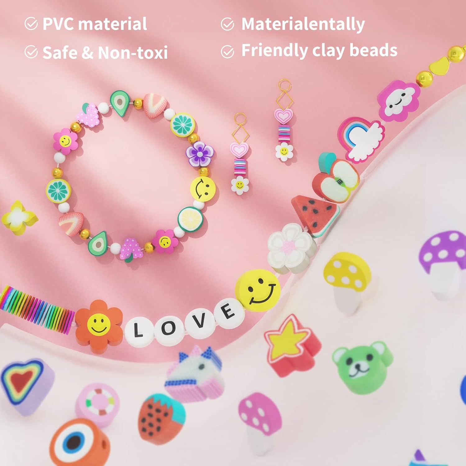 Alternative view of ARTDOT 1642 Pieces Clay Beads for Friendship Bracelets Making Kit, 24 Styles Jewelry Making Supplies Cute Beads Charms with Elastic String and Organizer Gifts for Teens Girls Ages 6 7 8 9 10 11 12