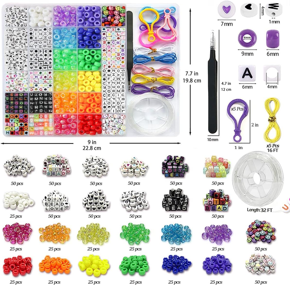 Alternative view of LIS HEGENSA 1300 Pcs DIY Childrens Crafts Beads Friendship Bracelet Kit, with Pony Beads Letter Beads and Bracelet Making Kit, Colorful Charms, Used for Custom Necklace Bracelets and Jewelry Decor