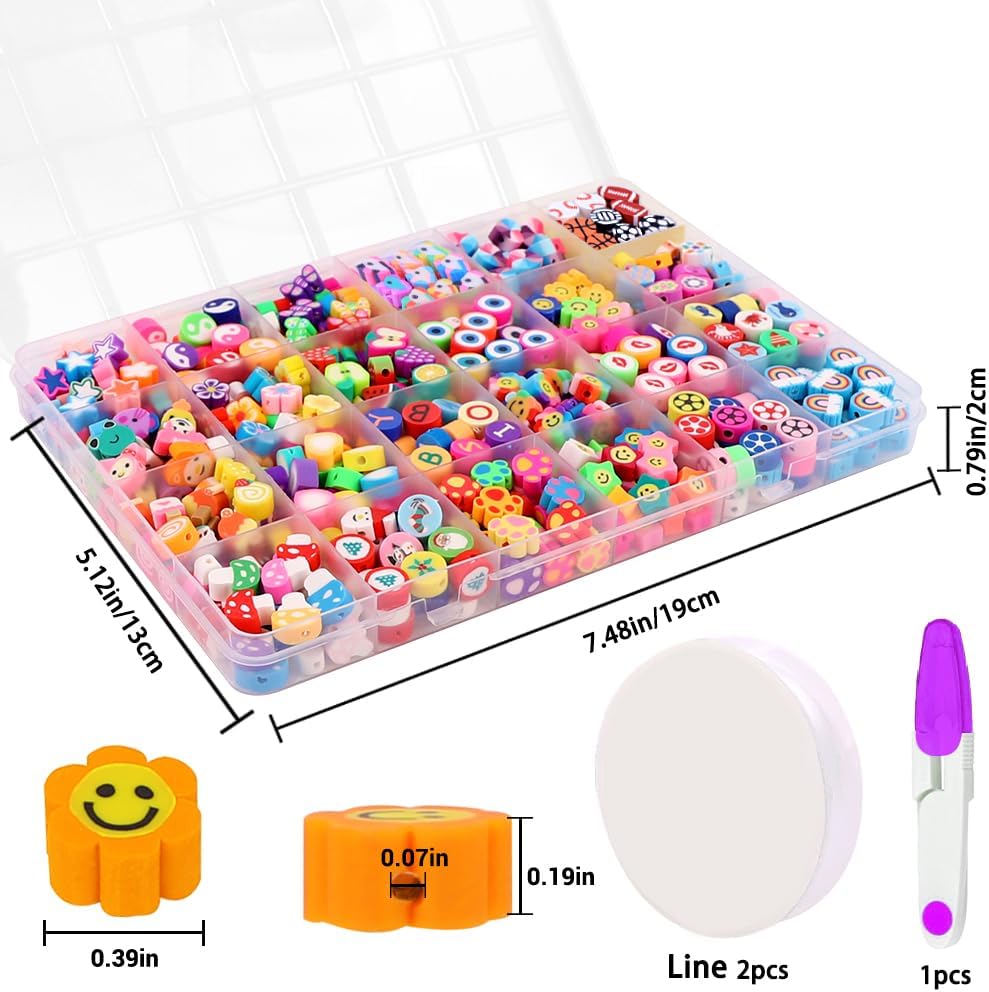 JOICEE 480PCS Fruit Flower Polymer Clay Beads, 24 Style Cute Heart Mushroom Clay Beads Charms for Jewelry Necklace Earring Making, DIY Bracelet Making Kit Accessories for Women Girls