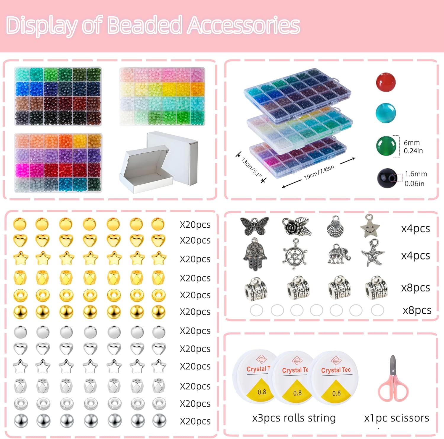 Alternative view of REVKI 72 Colors 6mm Glass Beads for Jewelry Making,3000PCS+ Round Crystal Glass Beads Bracelet Making Kit with Accessories, Bead Starter Kit Crafts Gifts Set Suitable for Teen Adults