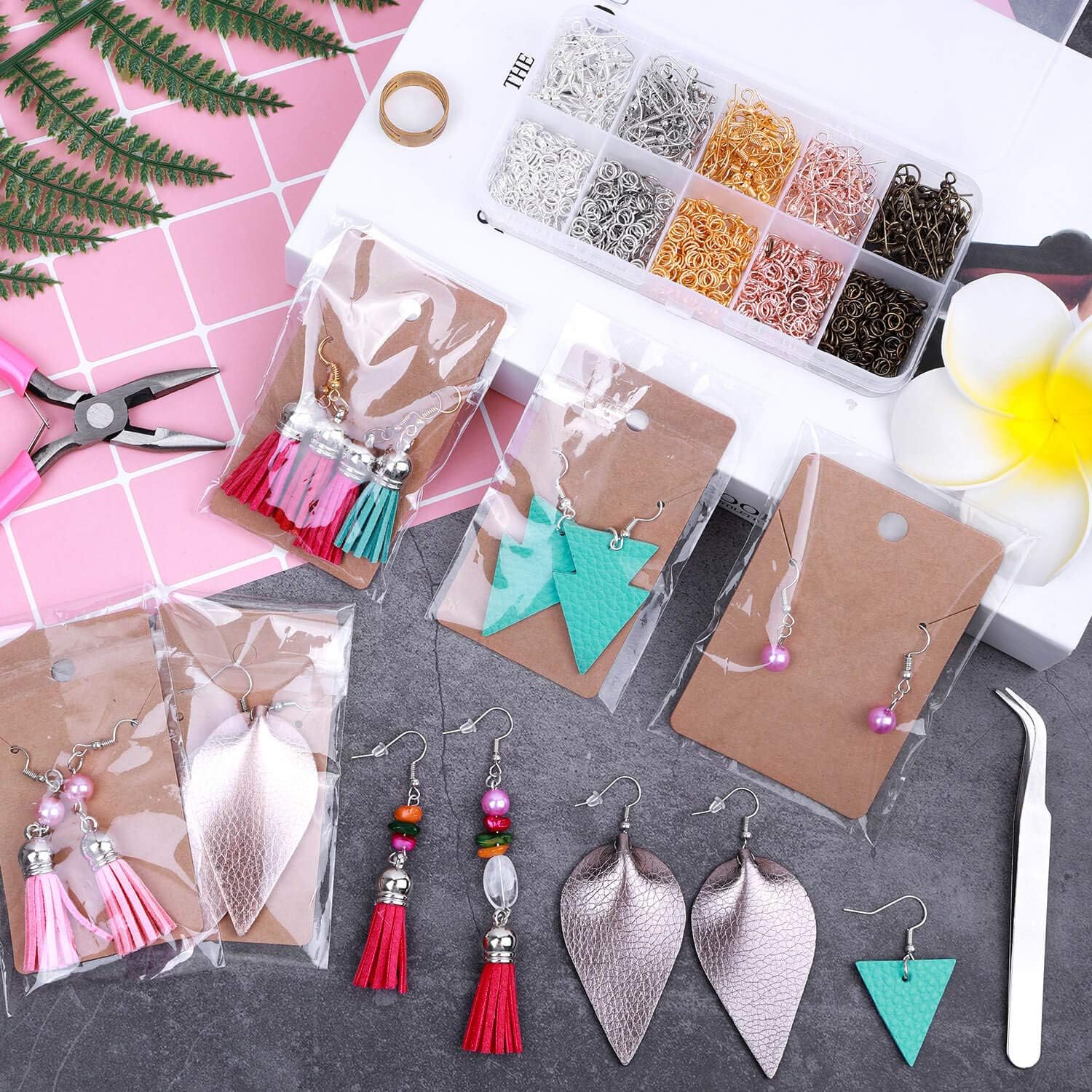 Earring Hooks, Audab 1400pcs Making Kit with 200pcs Ear Ring 1000pcs Jump Rings, Backs and Jewelry Pliers for Supplies Findings