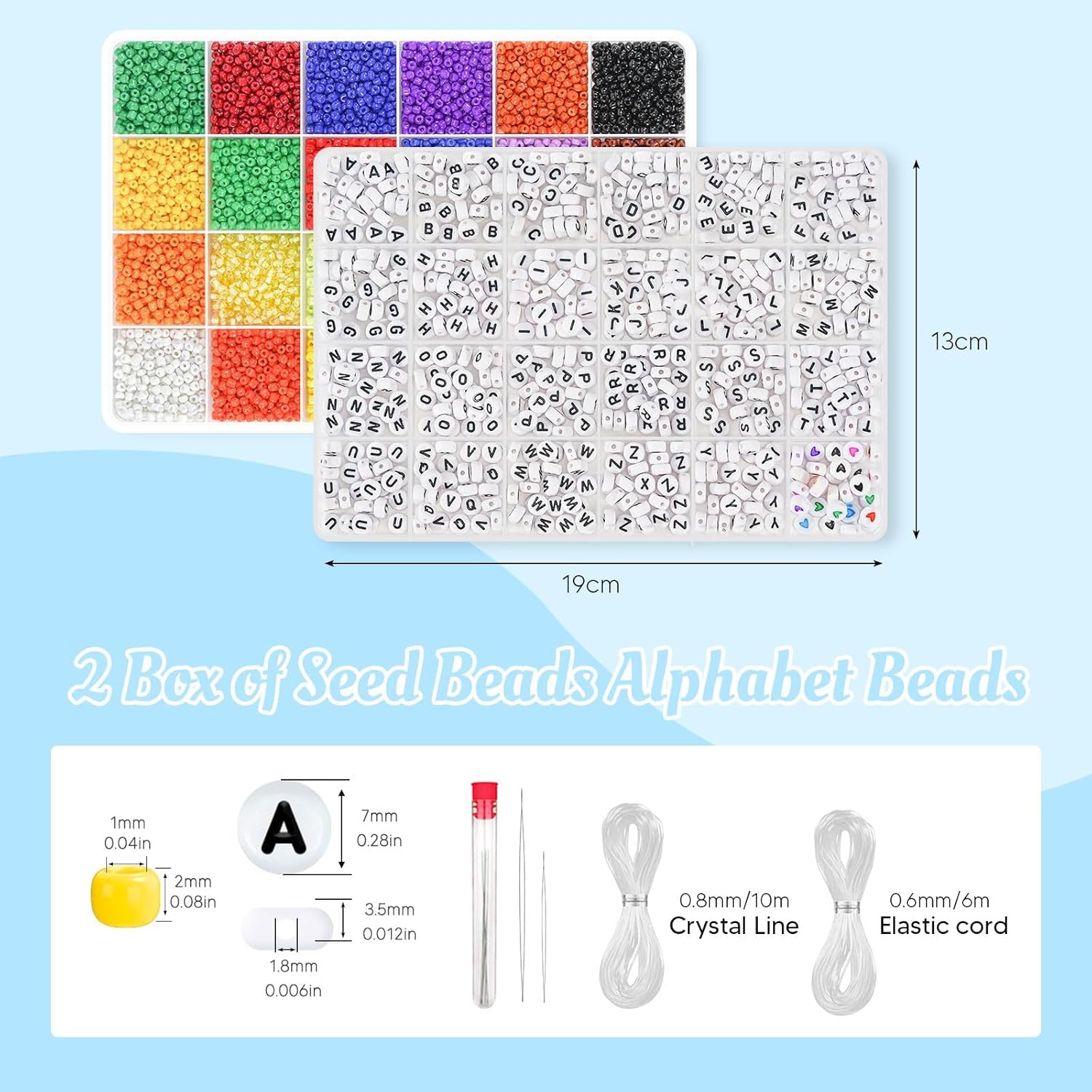 Alternative view of Dowsabel Friendship Bracelet Kit, 10000 Pcs 3mm Glass Seed Beads for Bracelets Making Kit with Letter Alphabet Beads A-Z, 8/0 Craft Bead for Jewelry Making Necklaces and Key Chains with Needle Cord