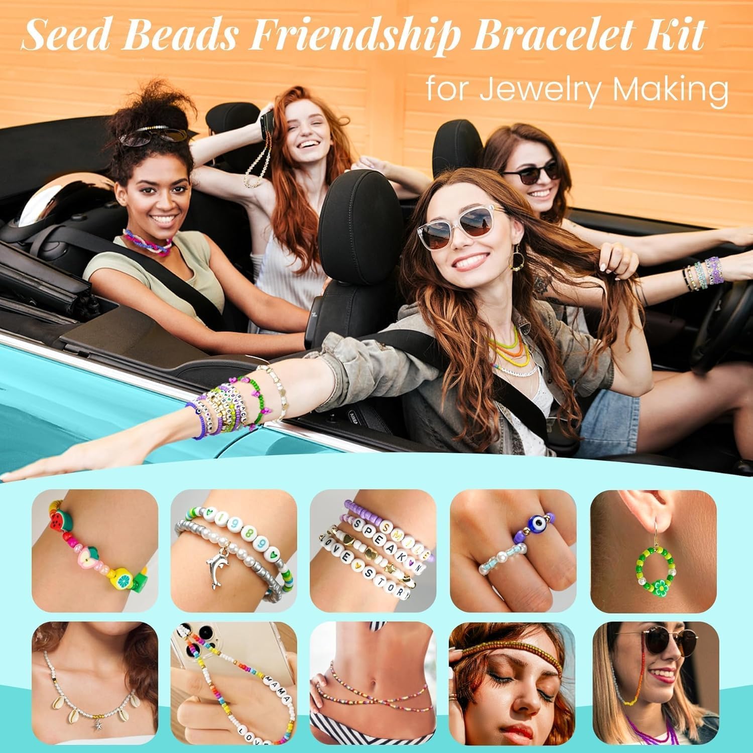 Friendship Bracelet Kit 3mm Seed Beads, 30000 Pcs 8/0 96 Colors Small Glass Beads Embroidery Kit with Letter Bead Charms for Jewelry Making Gifts Necklaces Waist Beads DIY Arts and Crafts for Adults