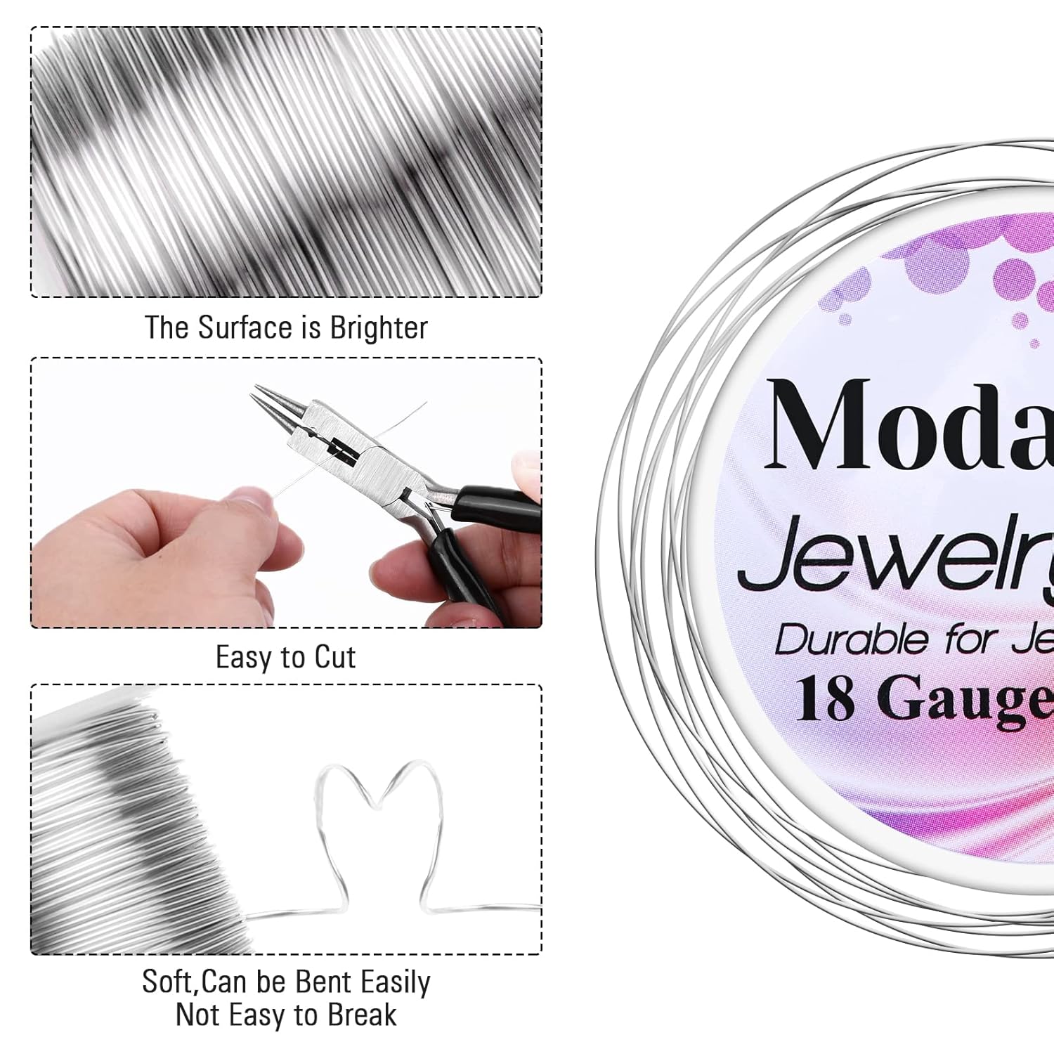 Alternative view of Modacraft 18 Gauge Silver Jewelry Wire & 4-in-1 Pliers Kit - 65FT Anti-Tarnish Craft Wire (1mm) for Wire Wrapping, DIY Jewelry, Christmas Ornaments & Holiday Decor