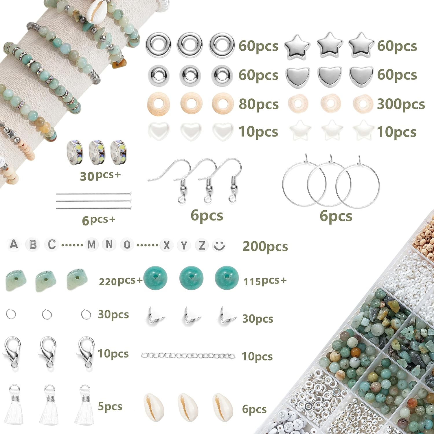 Xyliise Bracelet Making Kit Natürliche Perlen Set for Adults Beads for Bracelets Silver Jewelry Making Supplies DIY Jewelry Necklace Earrings (CZ006-Amazonite)