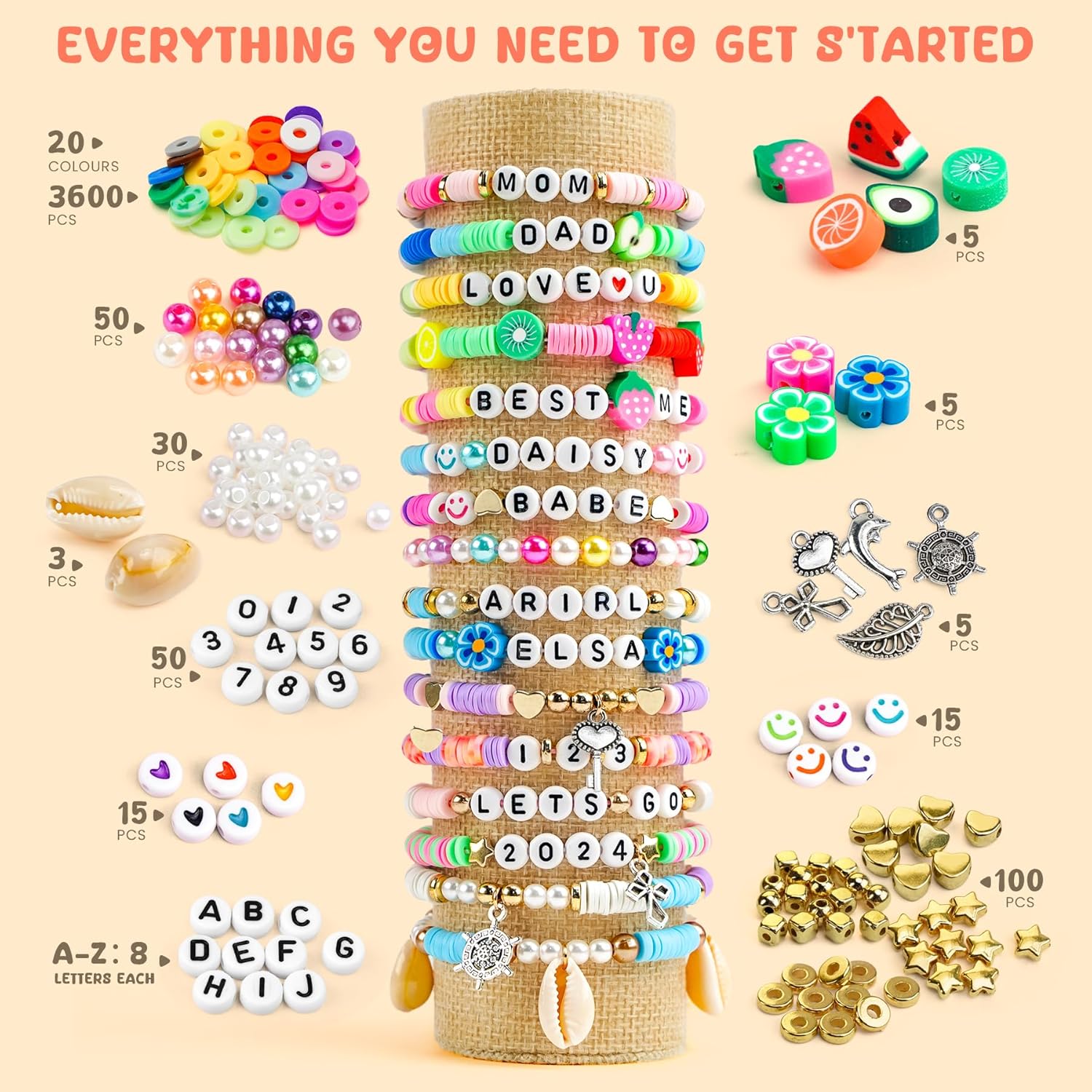 Alternative view of Sistenia Girls Gifts Bracelet Making Kit, 20 Colors Polymer Clay Beads with Charms Letter Beads Arts and Crafts Kit Jewelry Making Set Birthday Gift Idea Gifts Valentines Day Gifts for Kids Ages 6-15