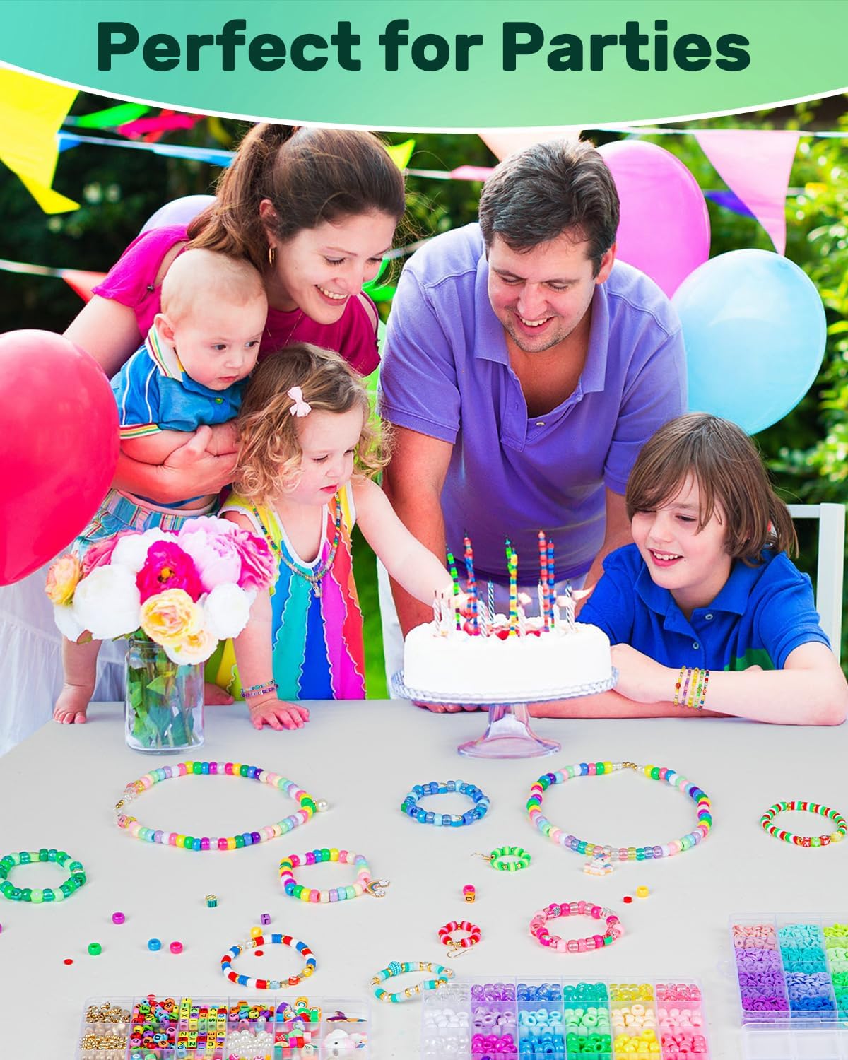 Alternative view of Taybonds Friendship Bracelet Making Kit for Beginners, 3 Boxes Jewelry Making Kit with Polymer Clay Charms, Clay, Pony, Letter Beads, Pearls, Unicorn Mermaid Rainbow Pendants, Gift Party