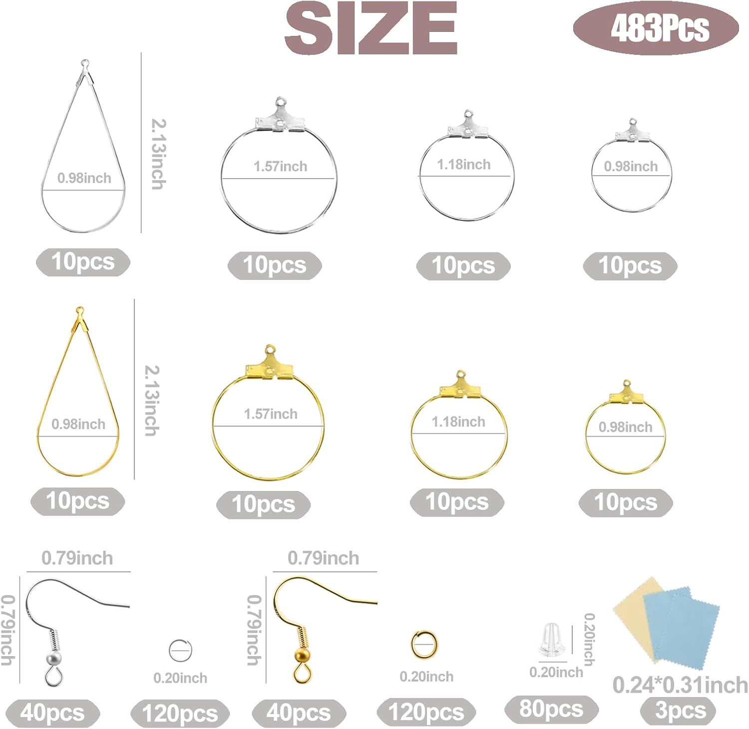 XKCWXY 483Pcs Earring Making Kit with Beading Hoop Earring Finding Component Accessories,Earring Hooks,Jump Rings,Earring Backs for Jewelry Making DIY Craft