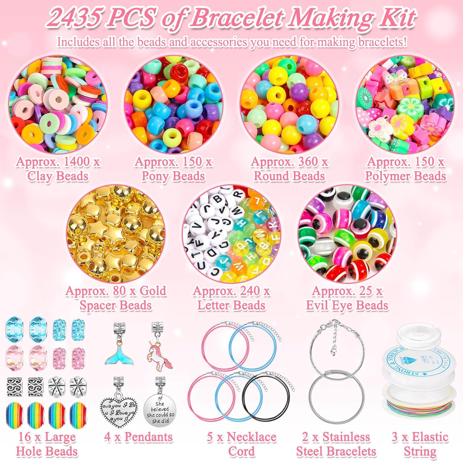 PAXCOO 2435PCS Bracelet Making Kit Including All Kinds of Beads for Jewelry Making, Friendship Bracelets, Necklaces, Beading, Gifts and DIY Crafts