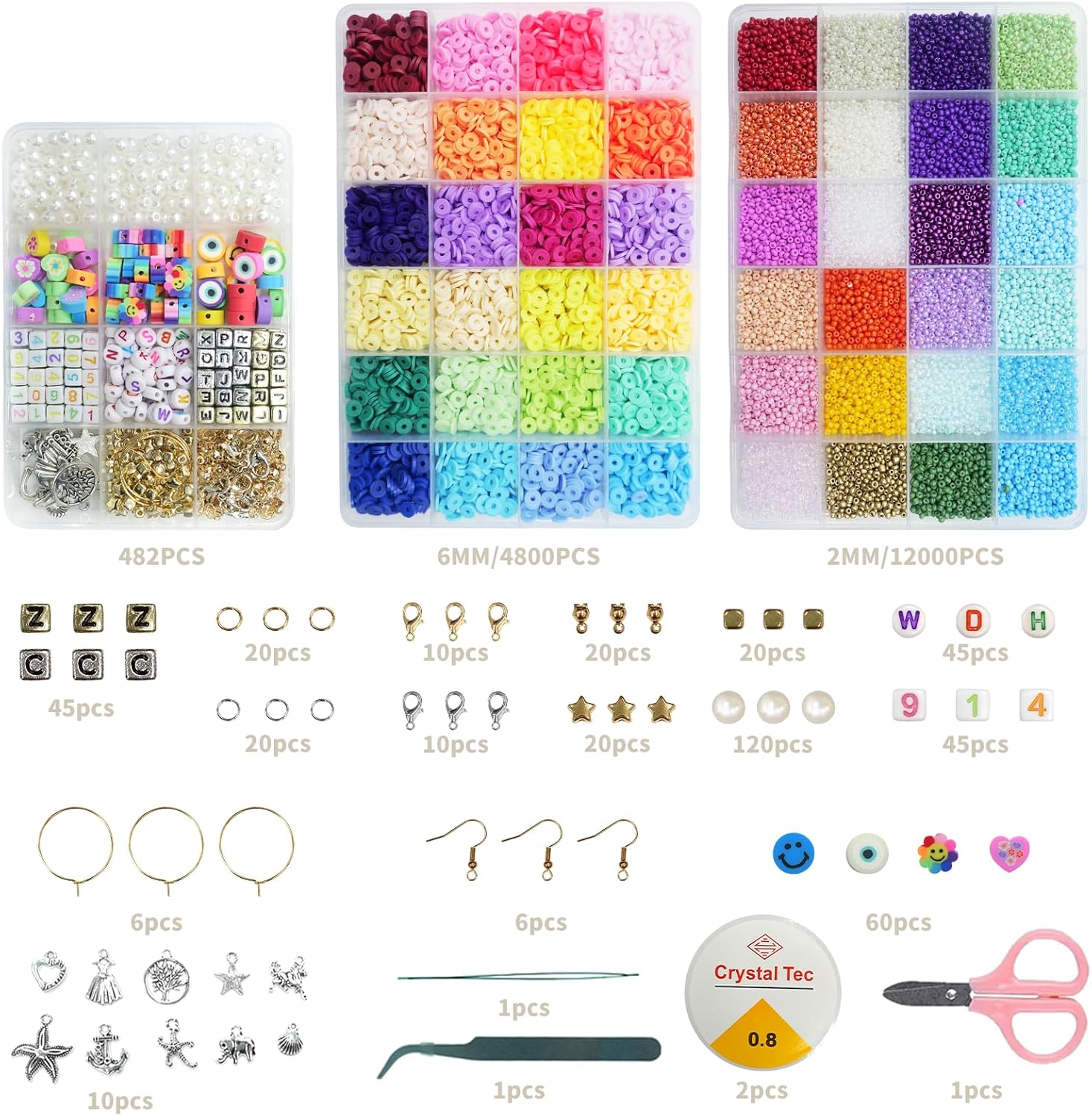 Ituoray 17284PC Premium（ Beads & Bracelet Making Kit ）- 3-Piece Set with 16,800 Beads, Heart/Star Charms Adults DIY Jewelry Crafting