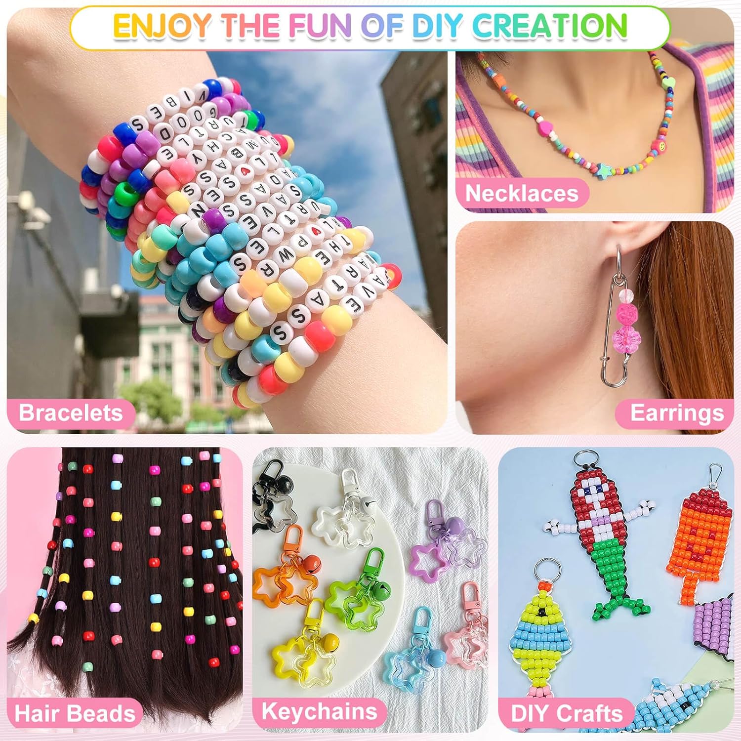 3123Pcs Assorted Acrylic Beads Kit for DIY Bracelets Making with Cute Candy Butterfly Flower Heart Kawaii Color Bead Charms for Creativity Fun Jewelry Craft Aesthetic to Make Necklaces Keychains - Image 4