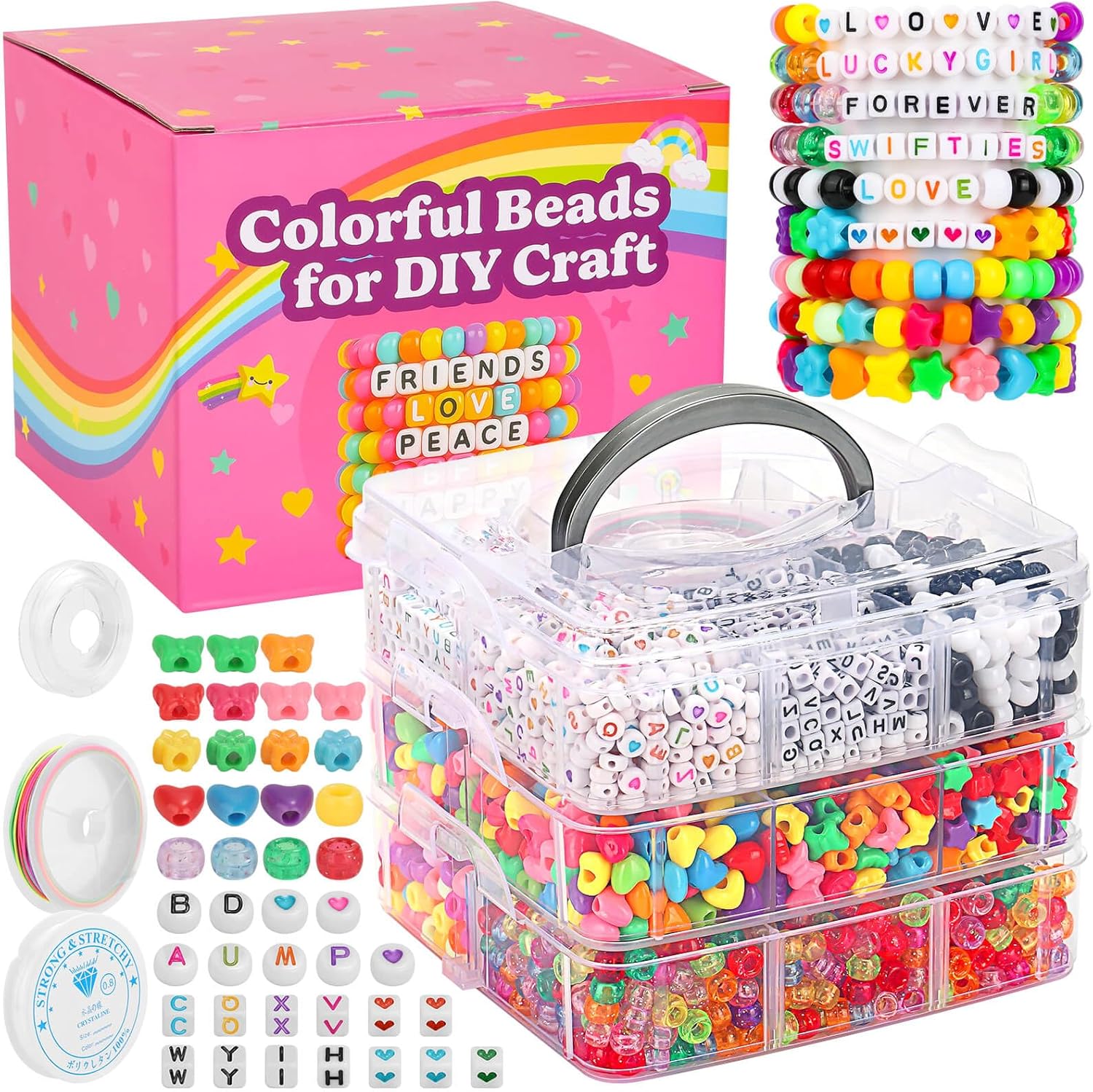 3123Pcs Assorted Acrylic Beads Kit for DIY Bracelets Making with Cute Candy Butterfly Flower Heart Kawaii Color Bead Charms for Creativity Fun Jewelry Craft Aesthetic to Make Necklaces Keychains - Image 7