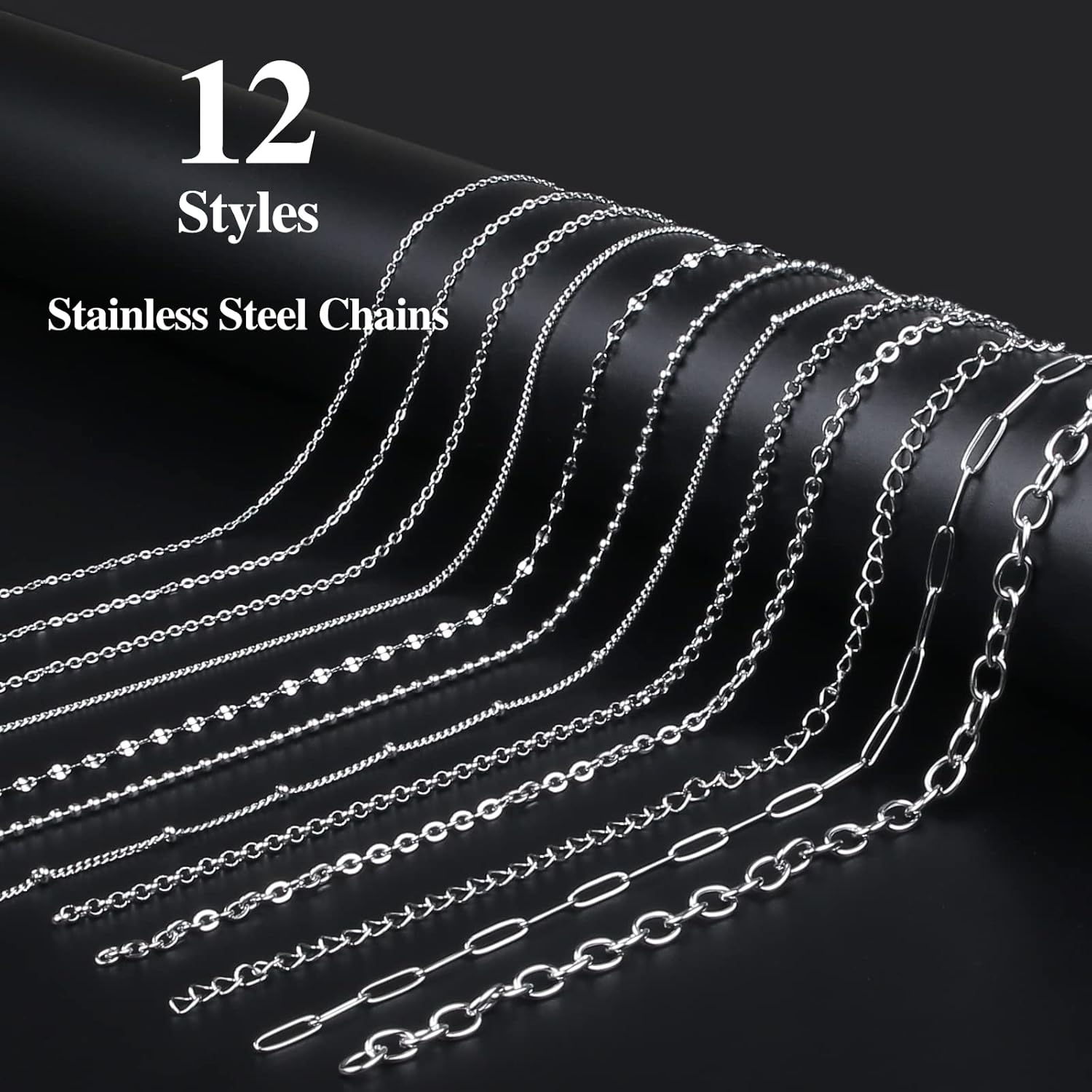 Ecoofor Necklace Chain for Jewelry Making, 95.1 Feet 12 Rolls Stainless Steel Jewelry Chains for DIY Necklace Bracelet Making with Stainless Steel Jump Rings/Lobster Clasps/Connectors