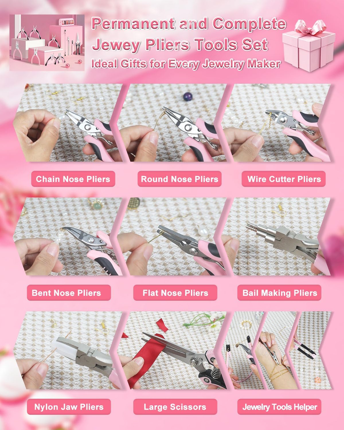 Alternative view of Toolour Jewelry Pliers Set Jeweler Making Tools with 6 Rolls Beading Wire Kit for Jewelry Supplies DIY Hobby Repair Crimping Wrapping,Pink Professional Craft Pliers for Adults Beginner